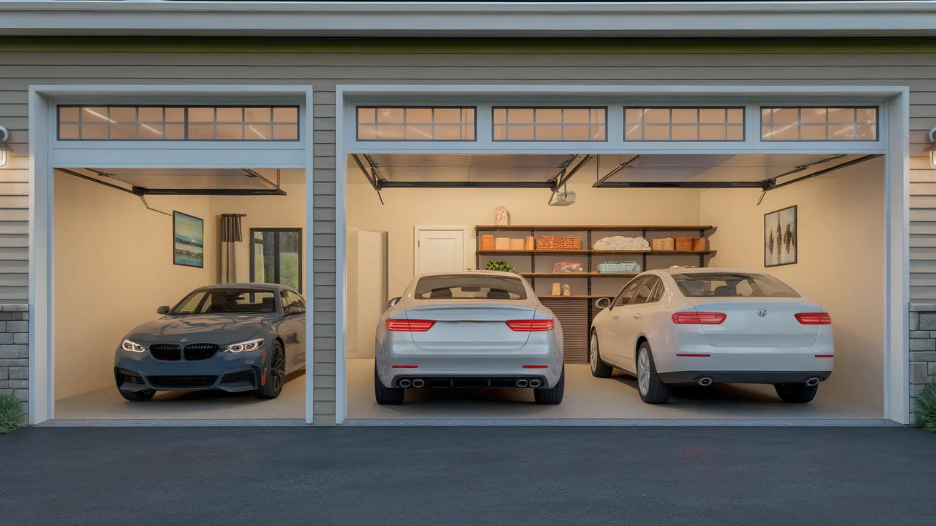 double plus single 3 car garage layout