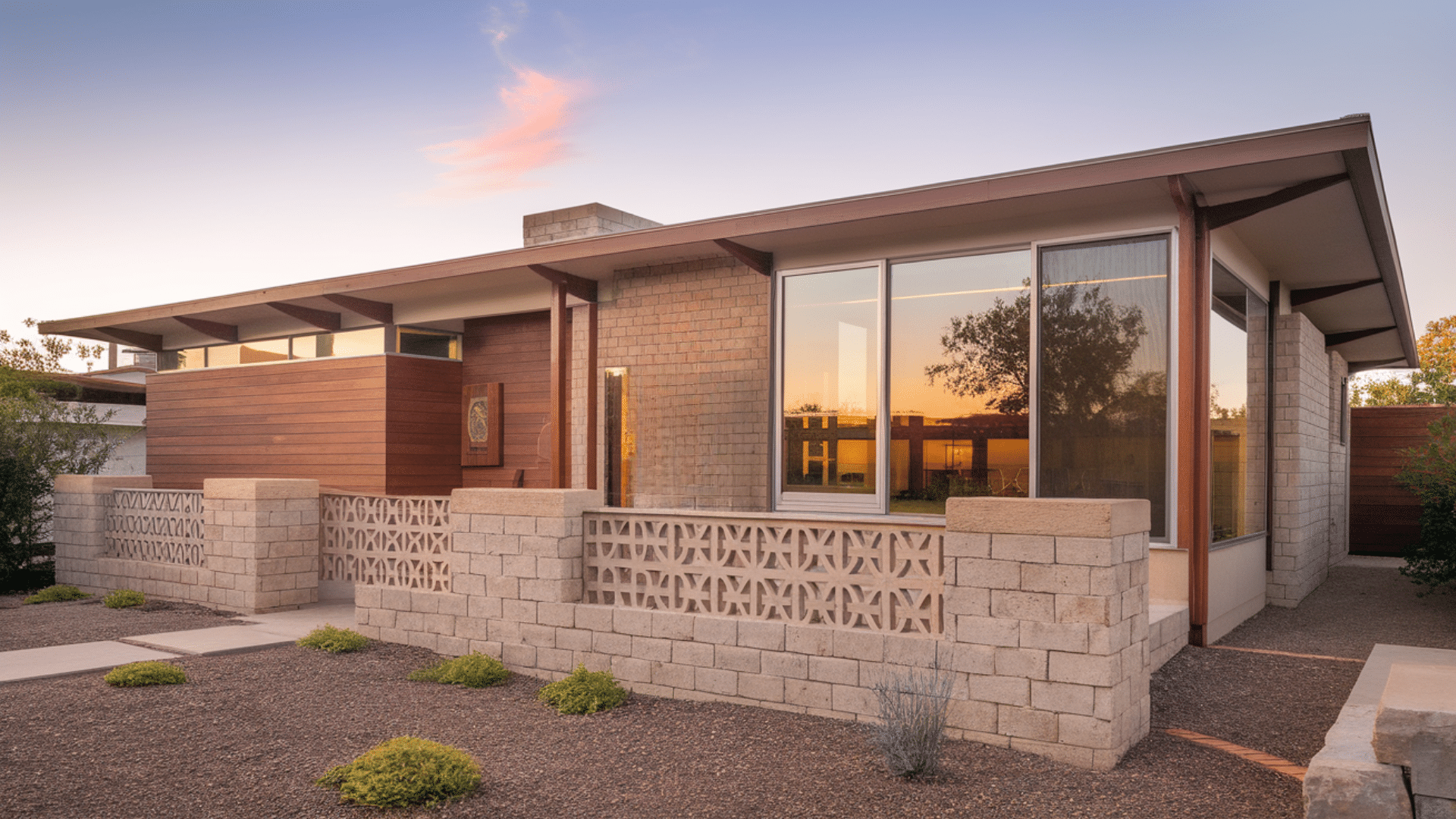 mid century modern low lines retro contemporary exterior