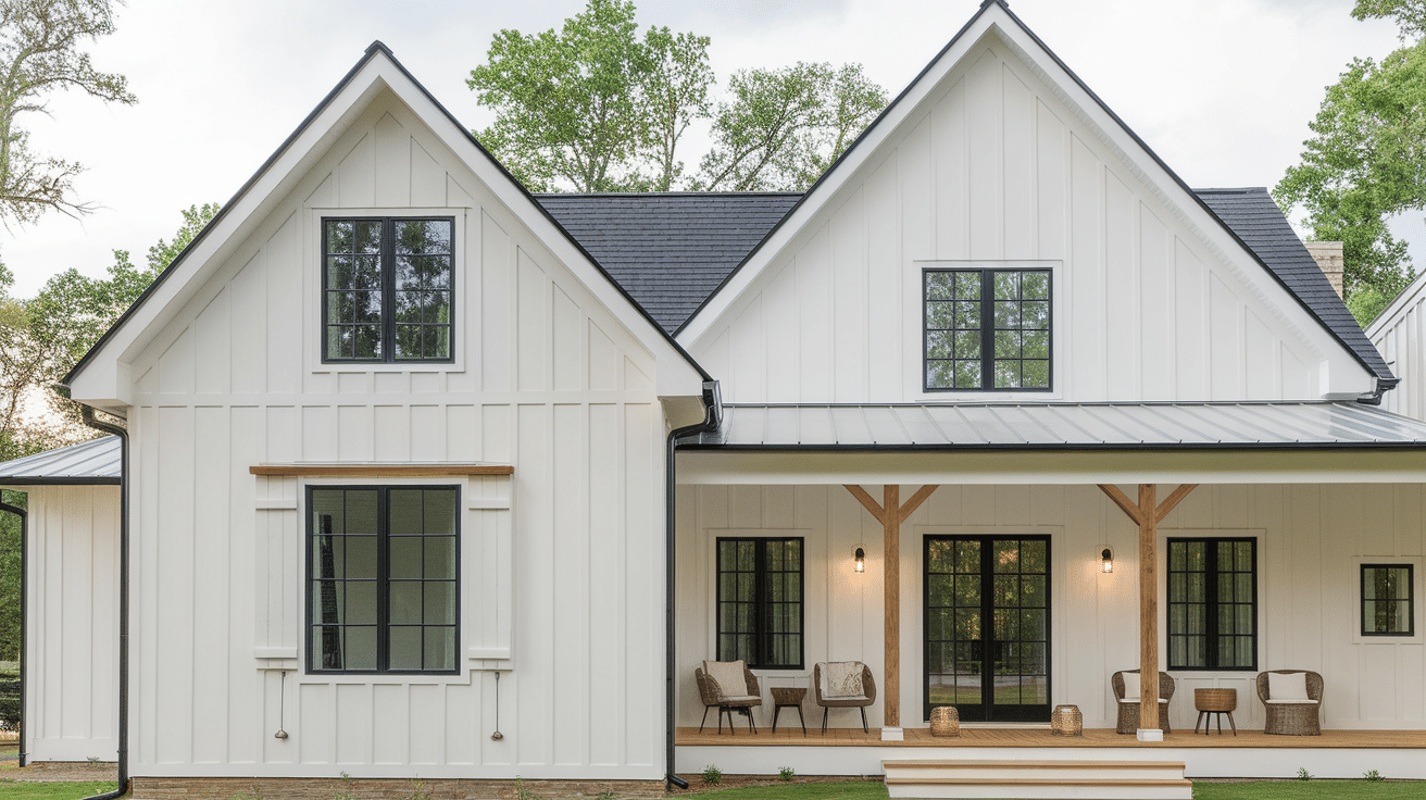modern farmhouse clean lines black trim contemporary exterior