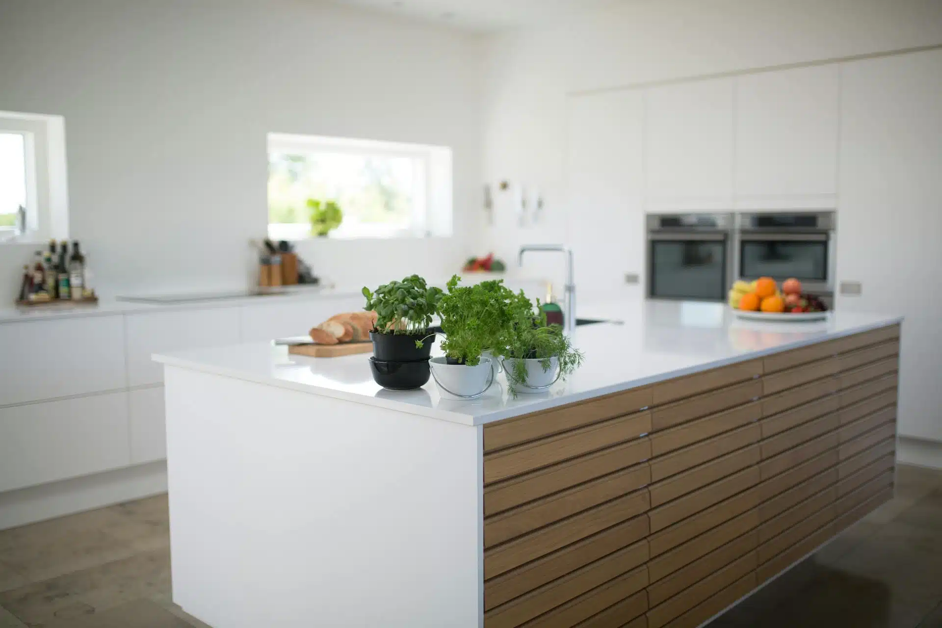 A white-themed kitchen