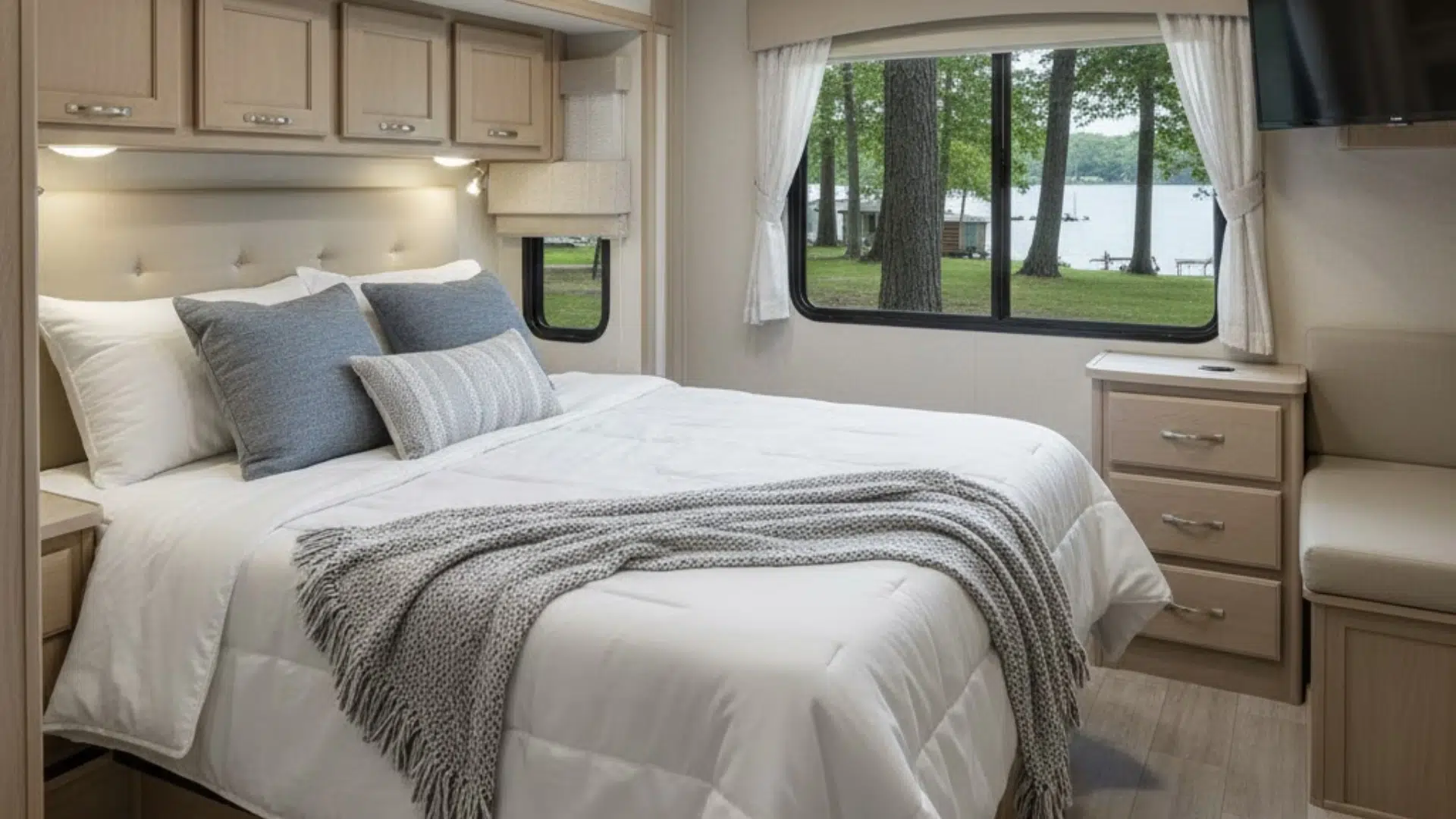 small class a rv comfortable sleeping area