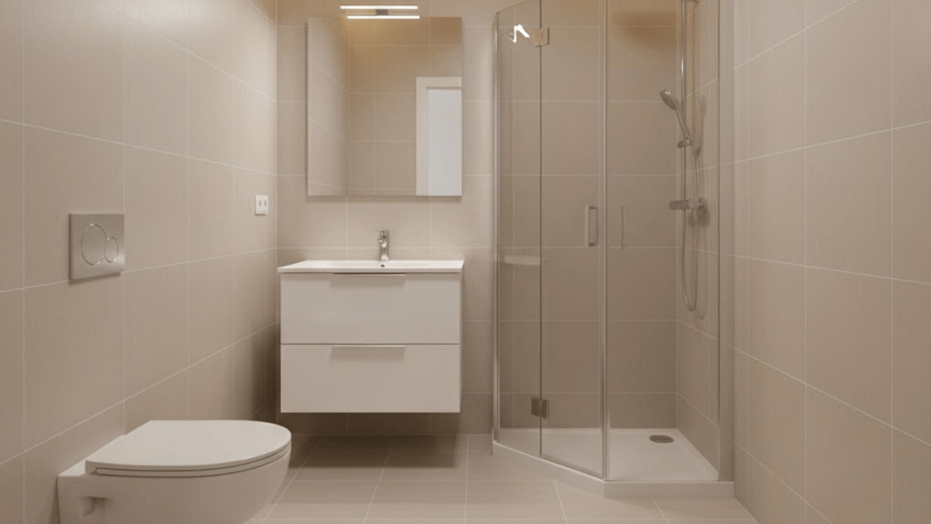 corner shower centered vanity