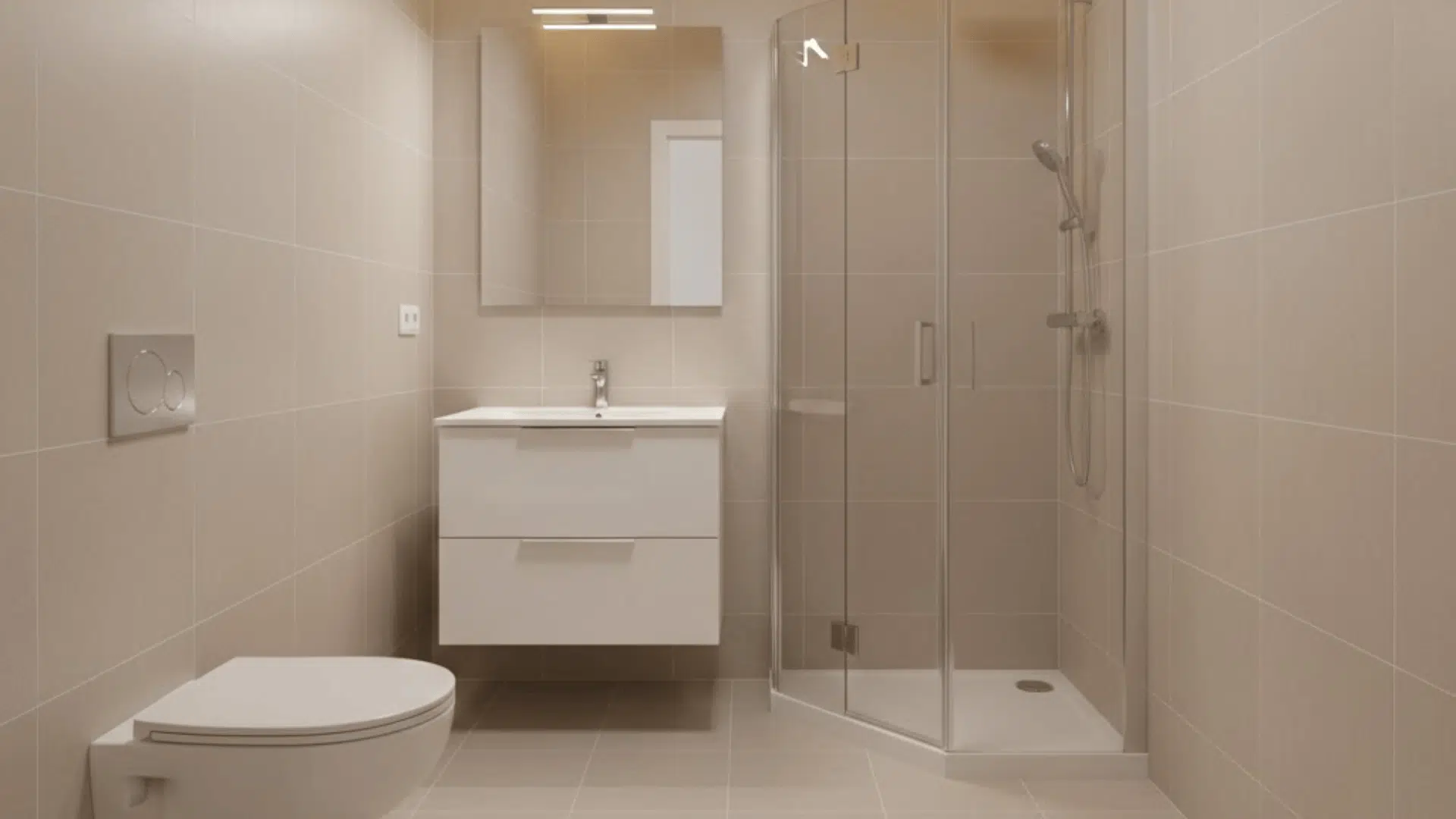 corner shower centered vanity