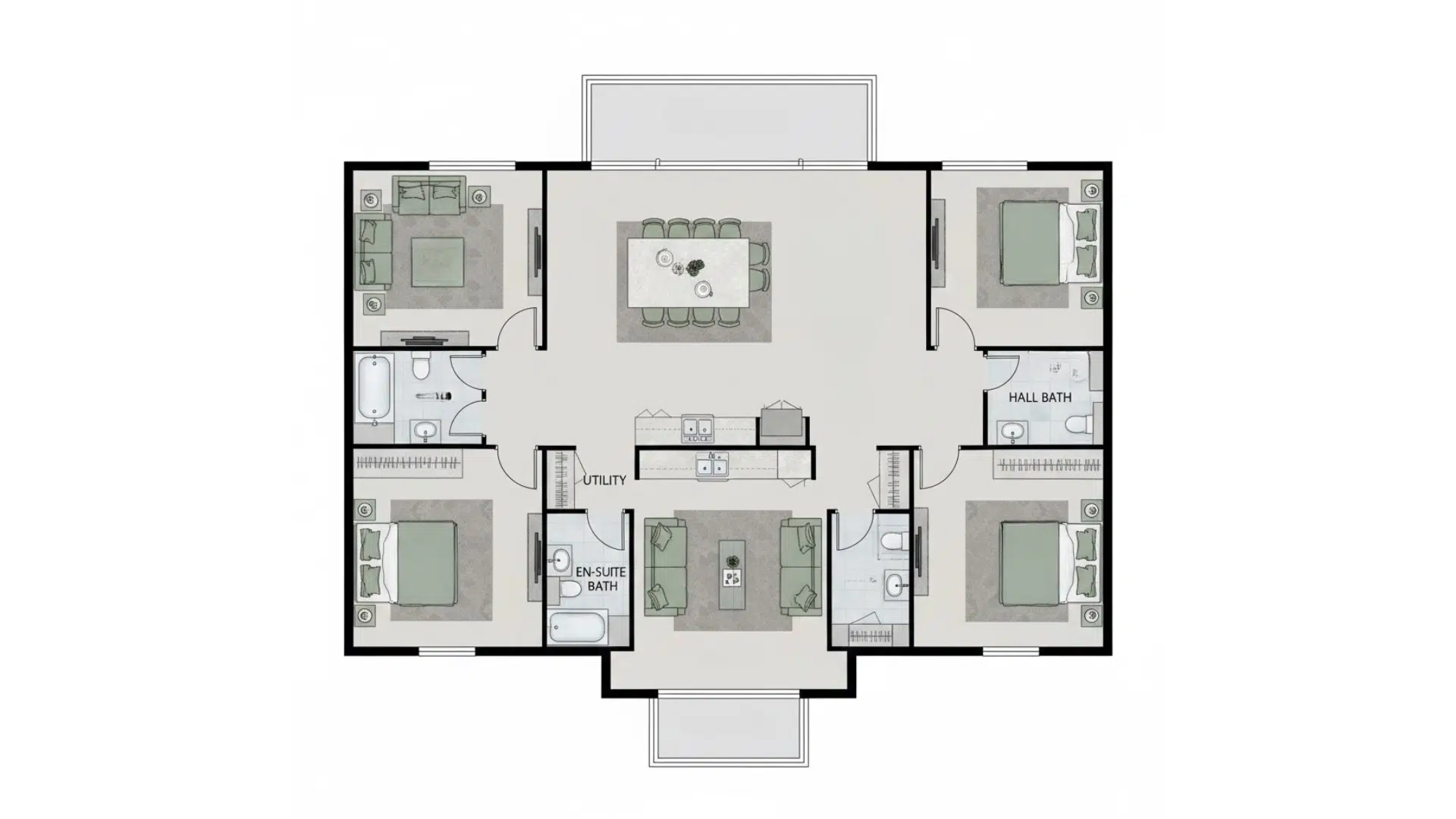large and multisectional mobile home layout