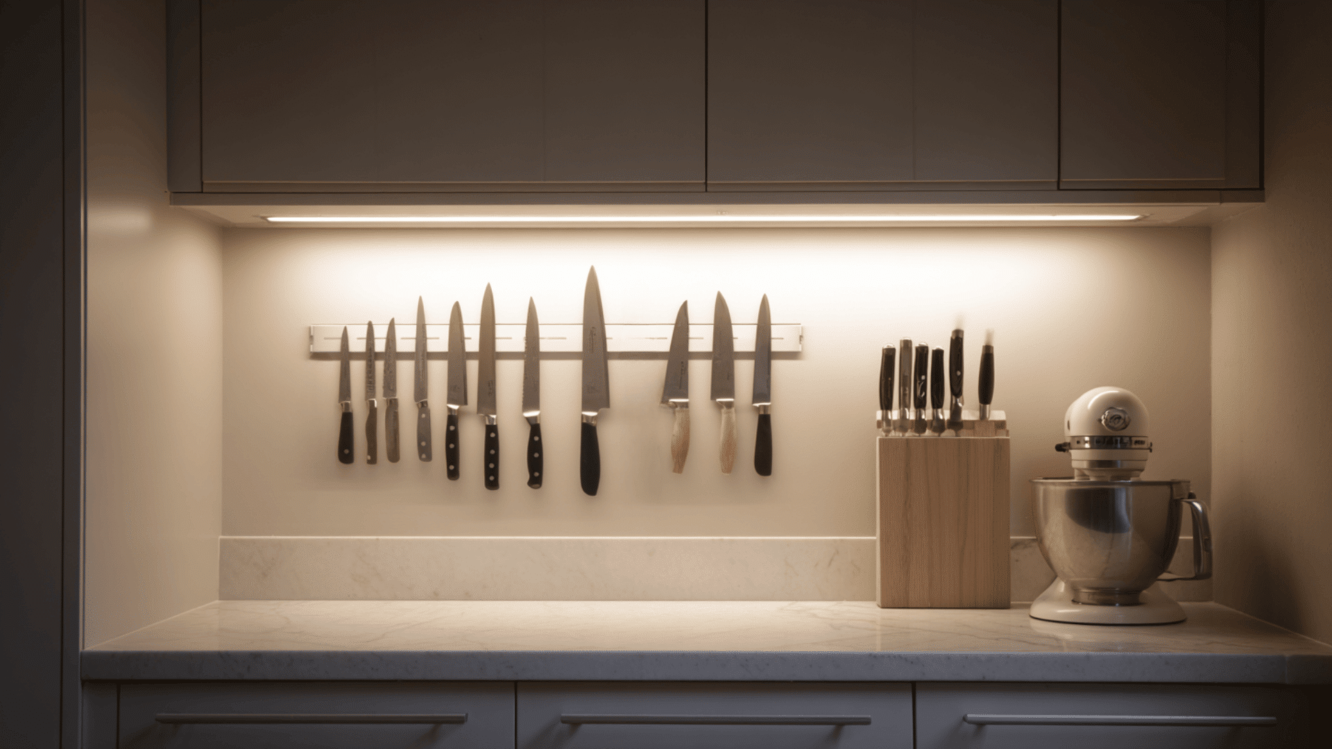 magnetic knife strip in a clean straight line