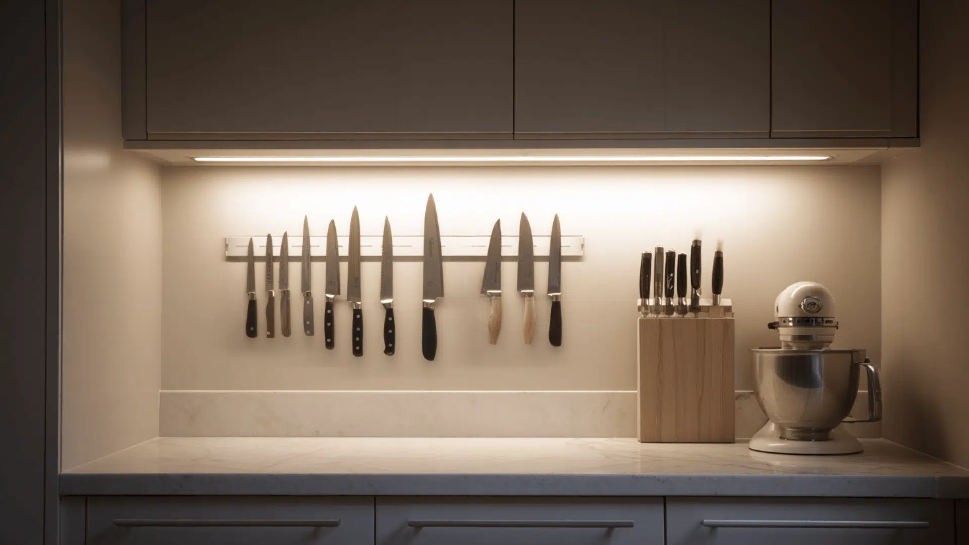 magnetic knife strip in a clean straight line