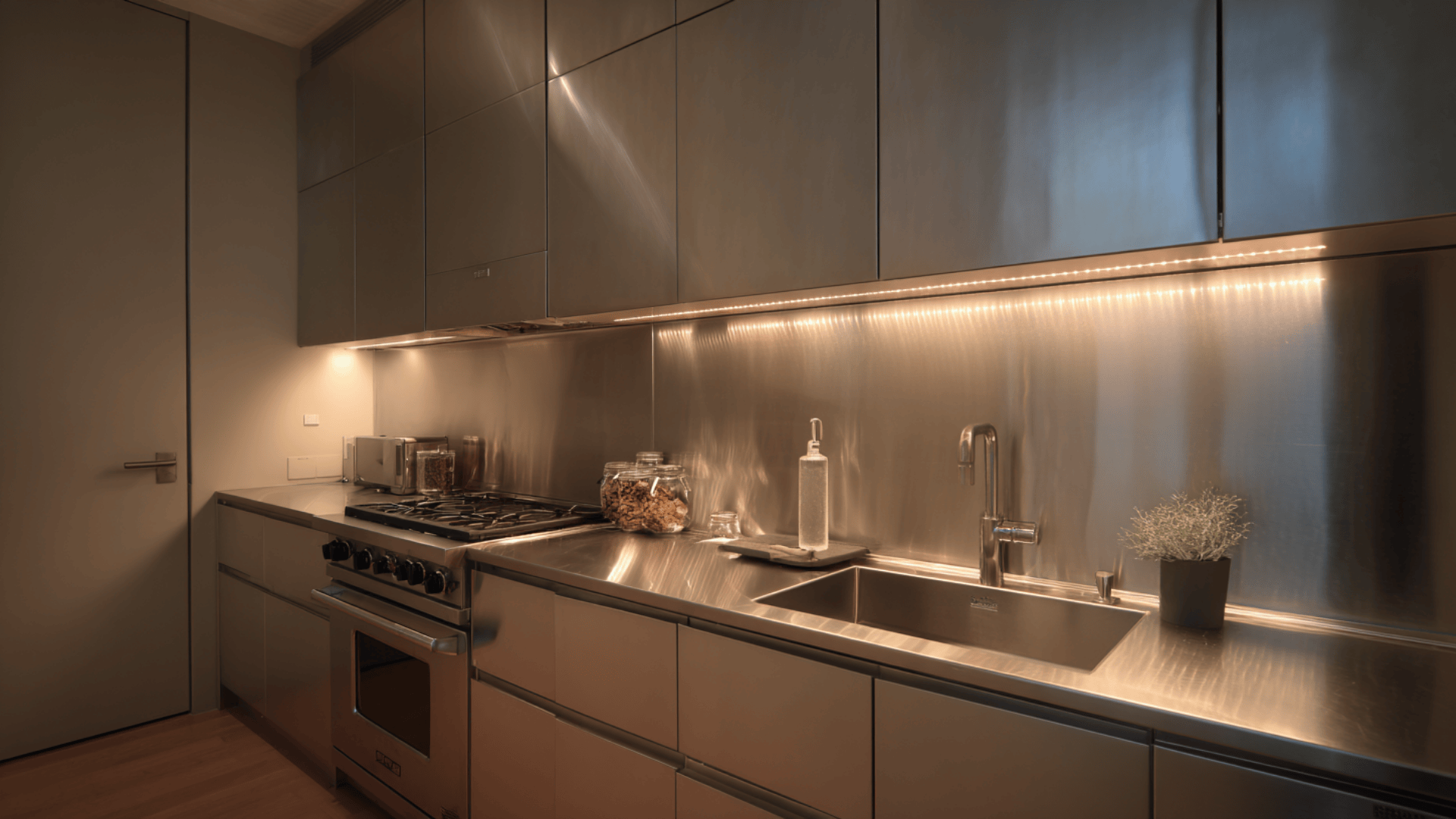 minimalist stainless steel countertop