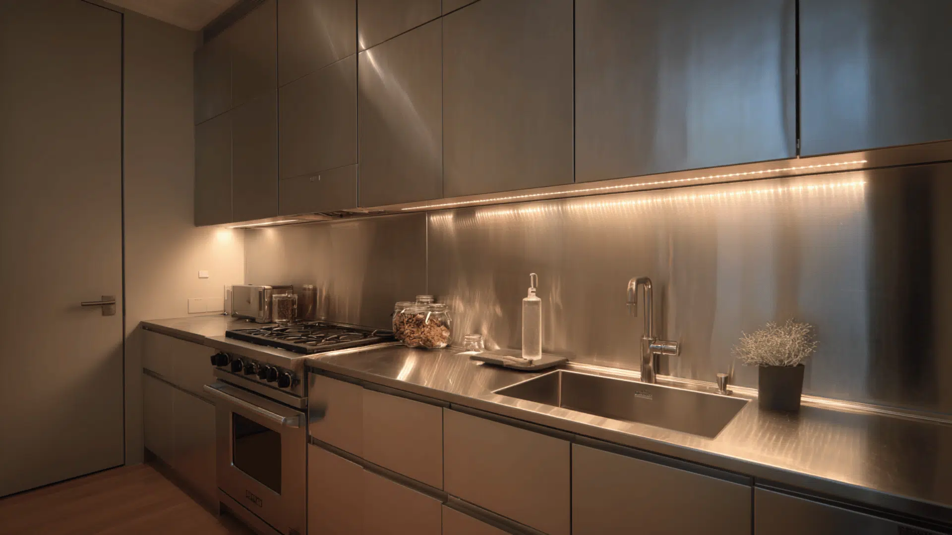 minimalist stainless steel countertop
