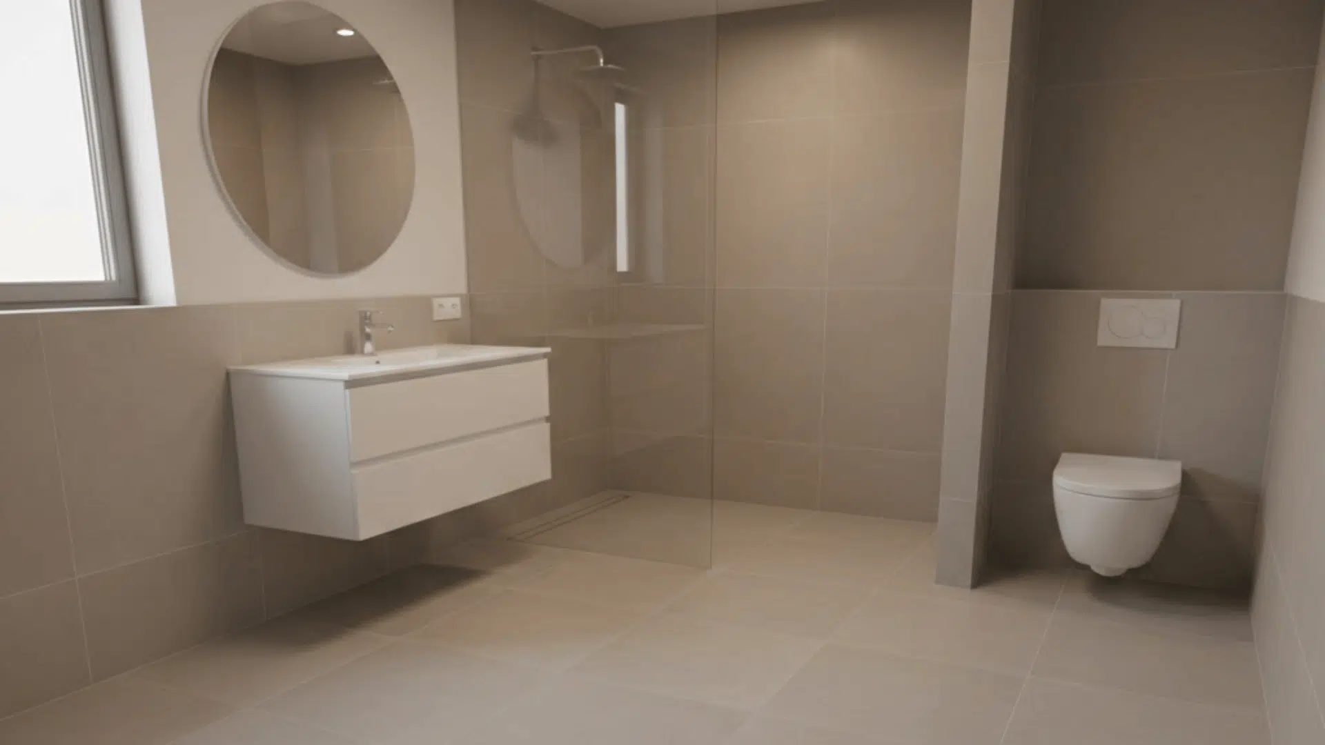 one continuous floor tile into shower