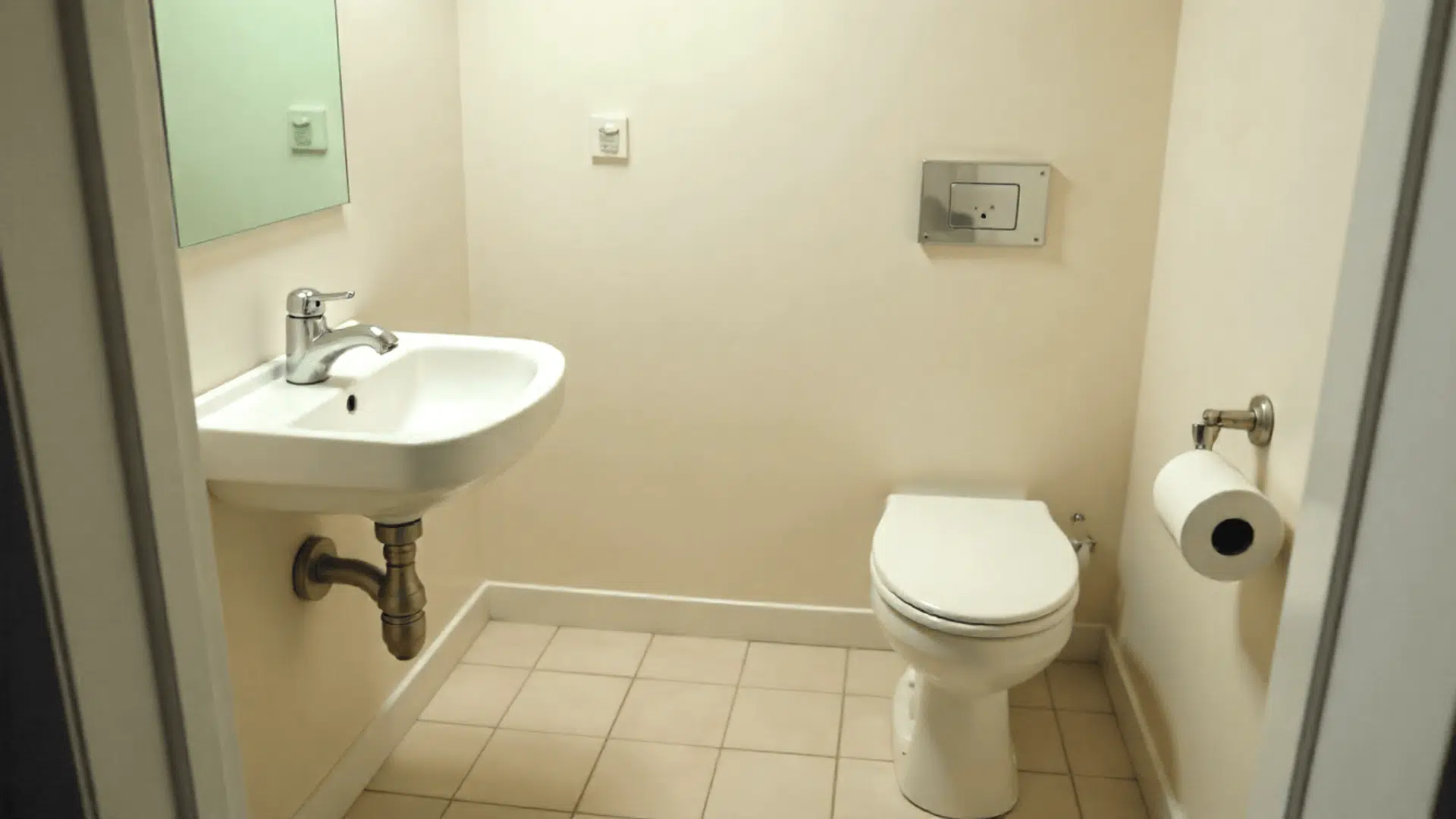 sink across from the toilet