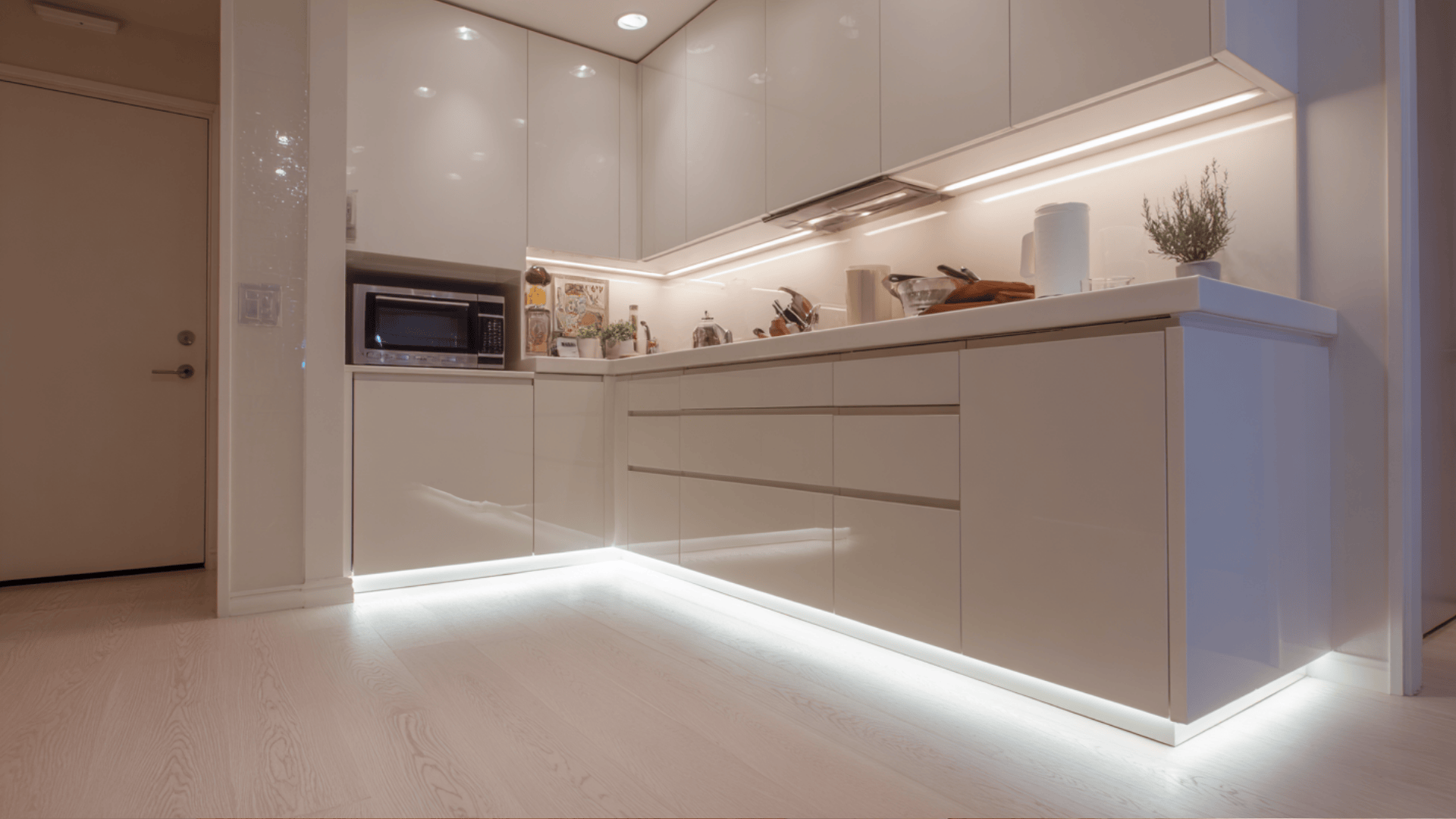 soft led toe kick lighting under lower cabinets