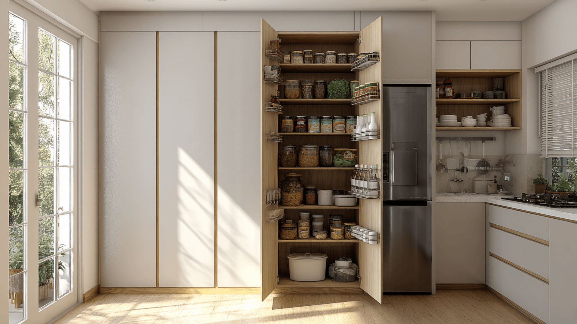 tall pantry cabinet with hidden handles