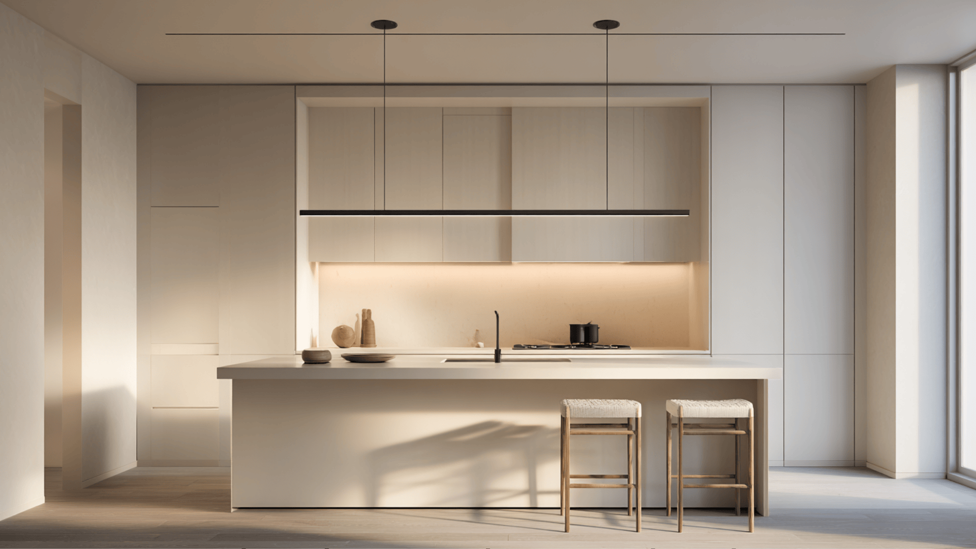 thin metal light fixture over the island