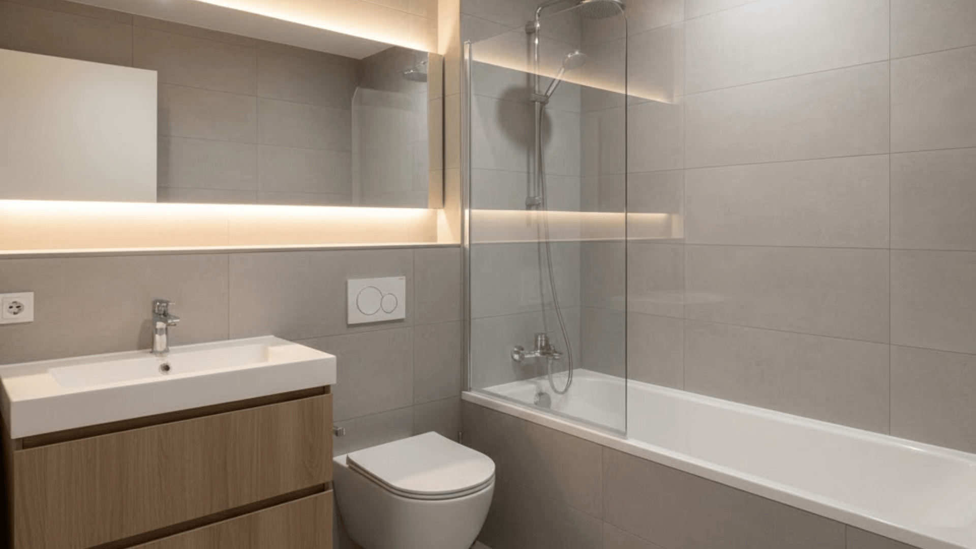 tub shower combo with straight vanity wall