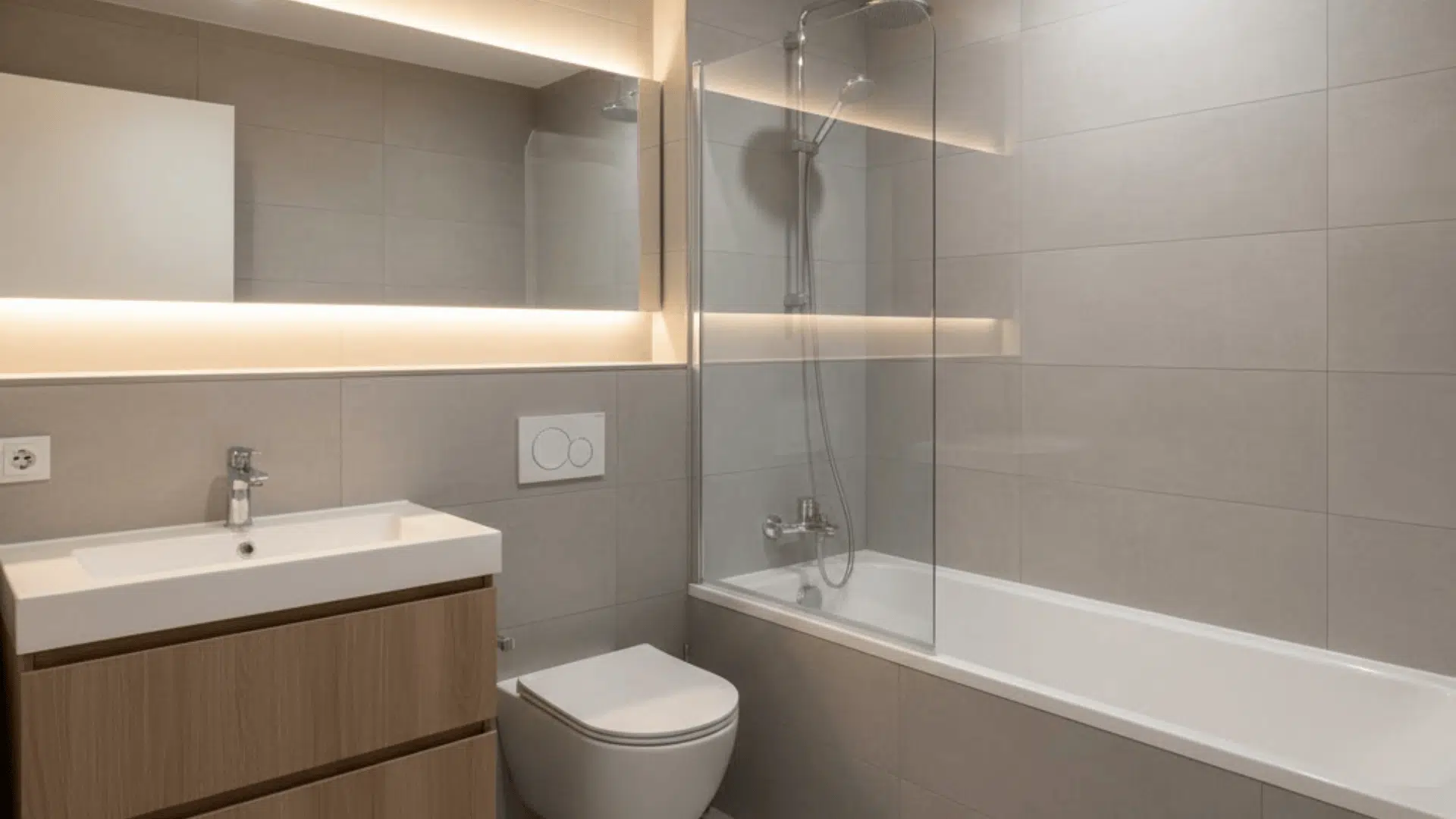 tub shower combo with straight vanity wall