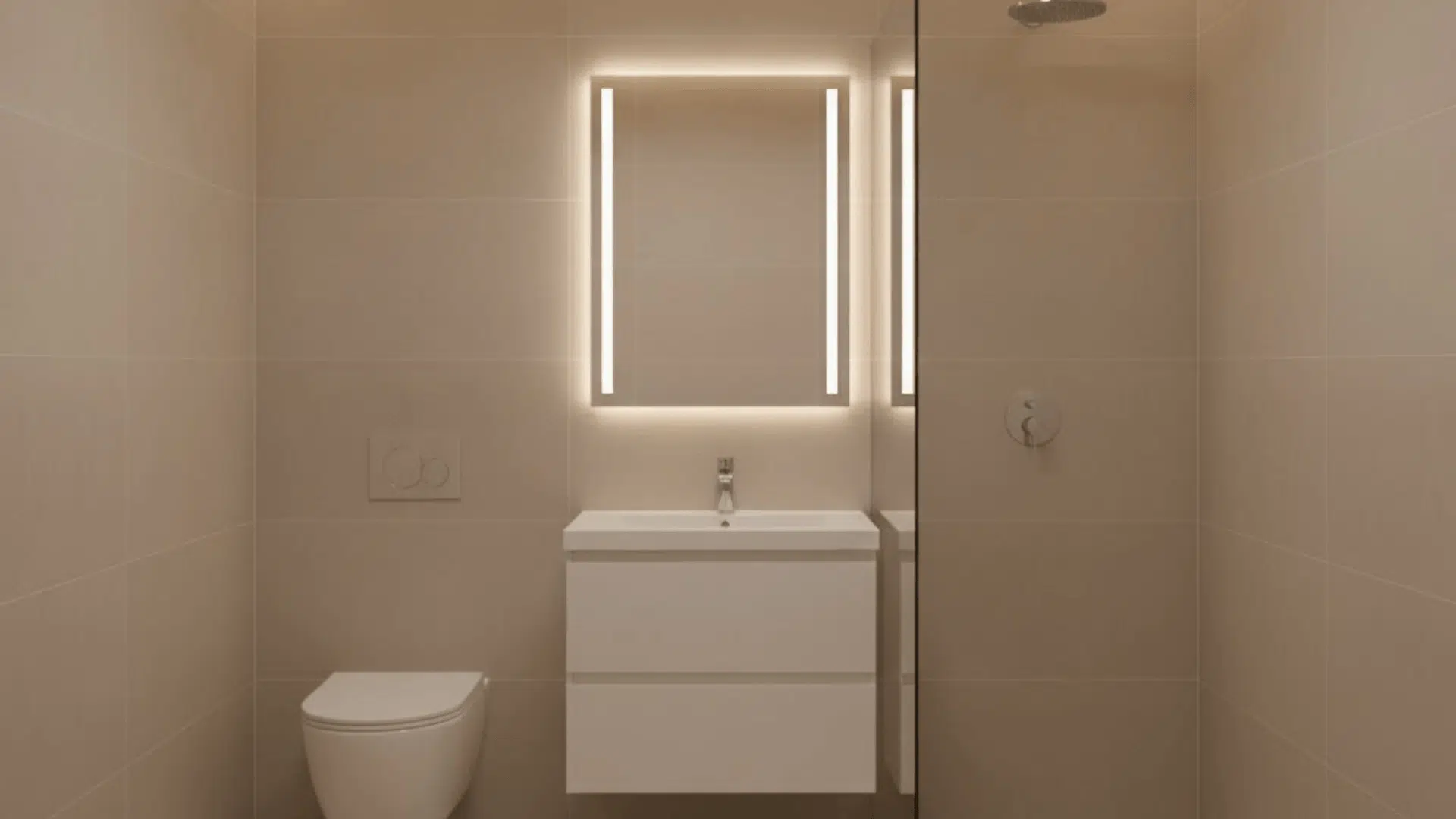 vanity between toilet and shower