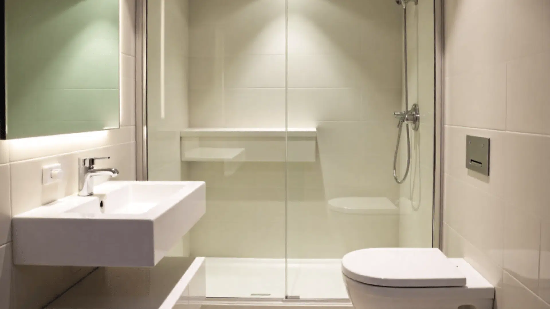 walk in shower with built in ledge
