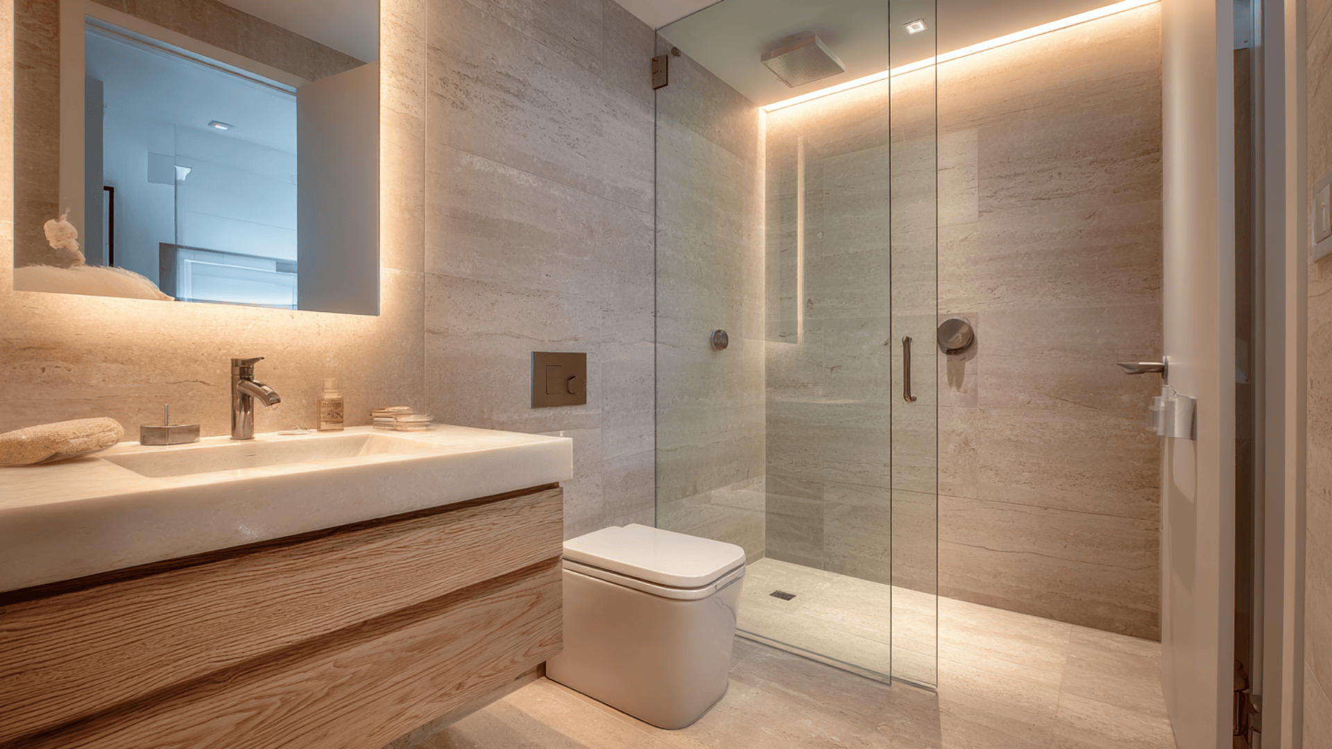 walk in shower with simple glass panel
