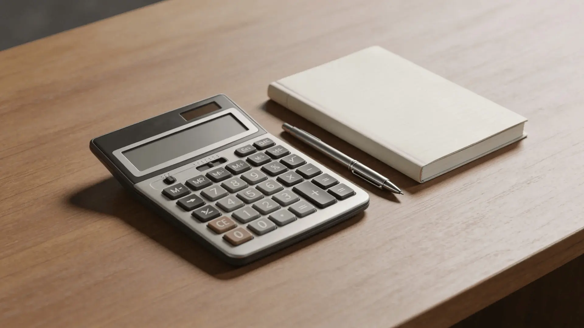 Calculator and notebook on a desk representing financial planning