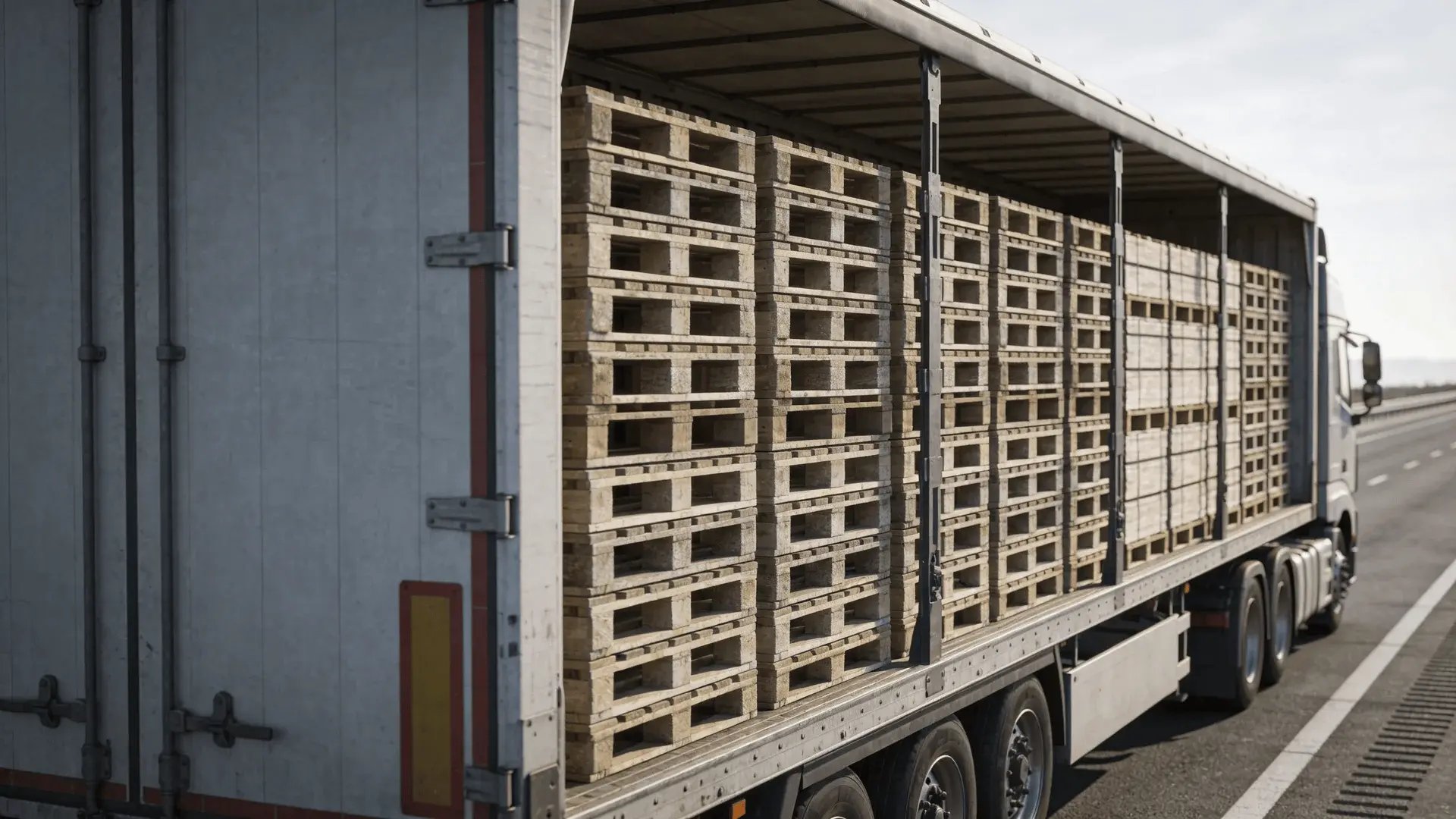 Fully loaded semi-truck traveling on a highway during linehaul transport