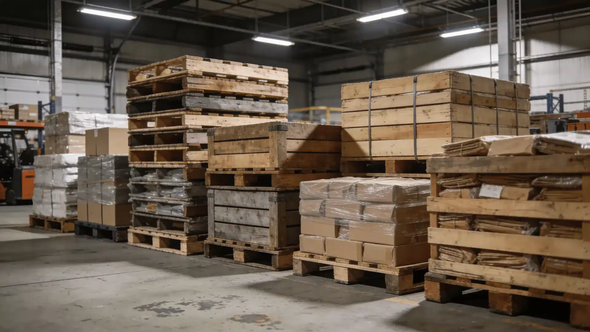 Pallets staged together in a warehouse consolidation area before loading
