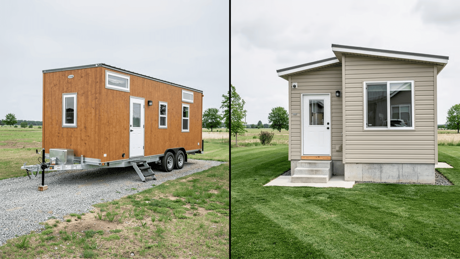 Tiny house on a trailer and tiny house on a concrete foundation