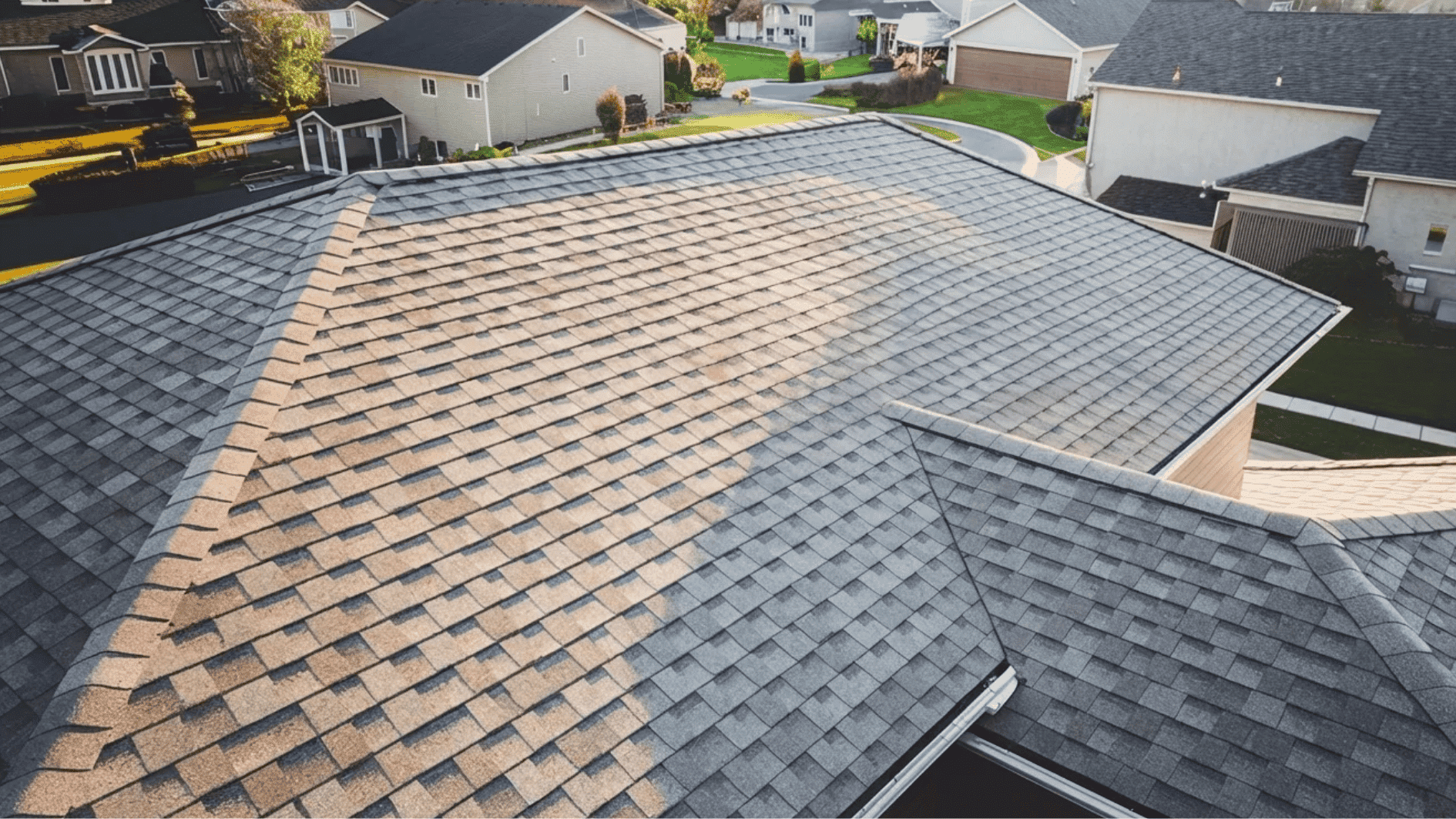 energy-efficient asphalt shingle roof on a suburban home designed to improve insulation and reduce household energy use