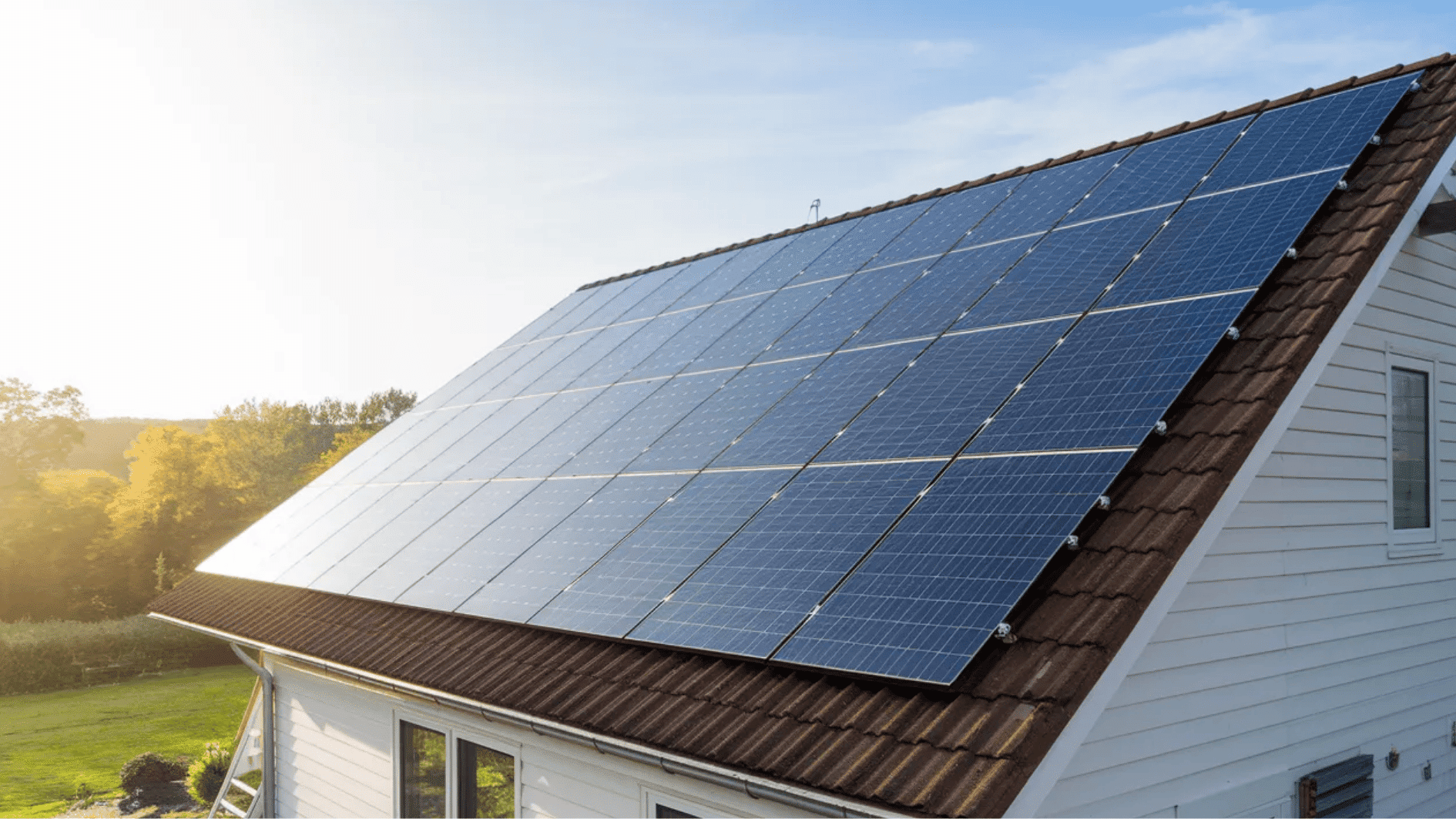 solar panels installed on a house roof, capturing sunlight for renewable energy in a residential setting