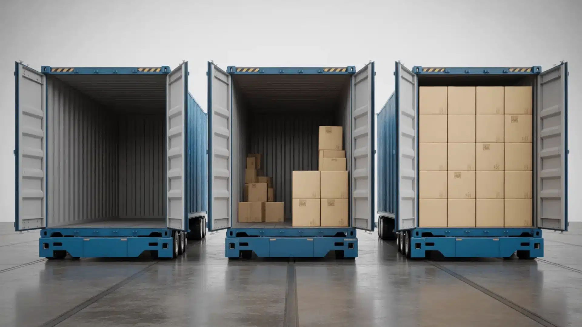 Three containers showing empty, partially filled, and fully loaded states