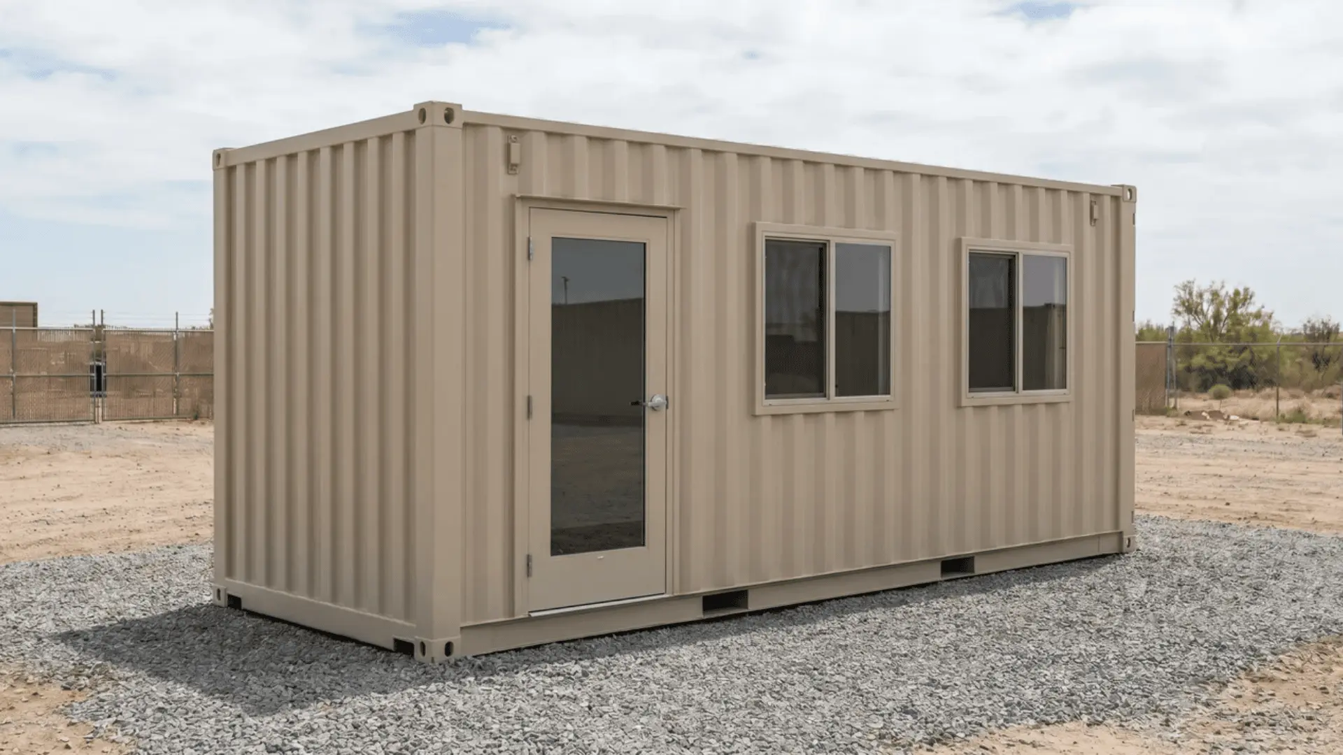 Single 20ft shipping container office with door and windows