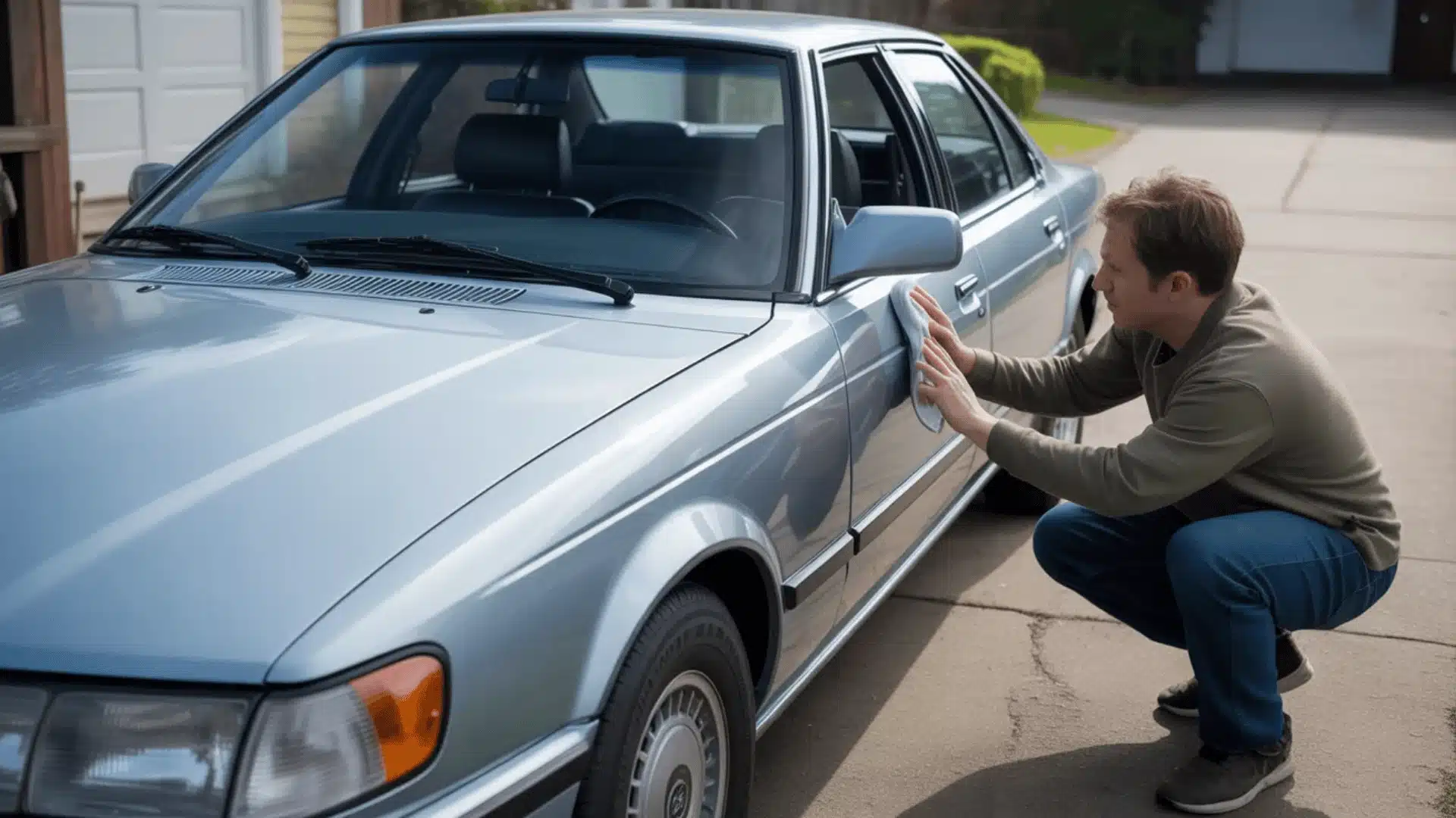 Car being cleaned and inspected before shipping