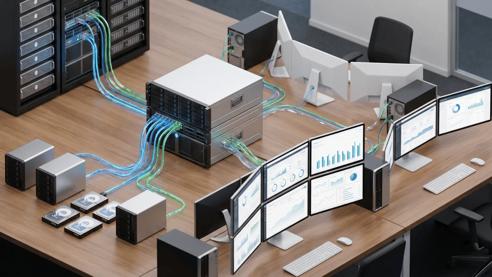 Data sources connected to a centralized data warehouse and analytics dashboard system