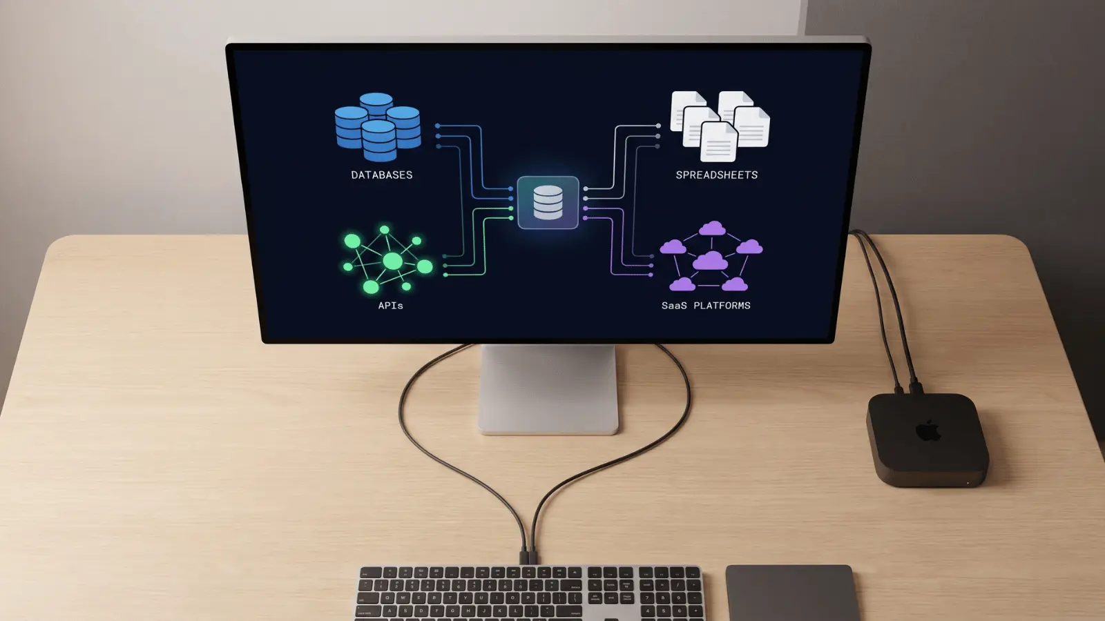 Different business data sources connected through a unified data mapping structure