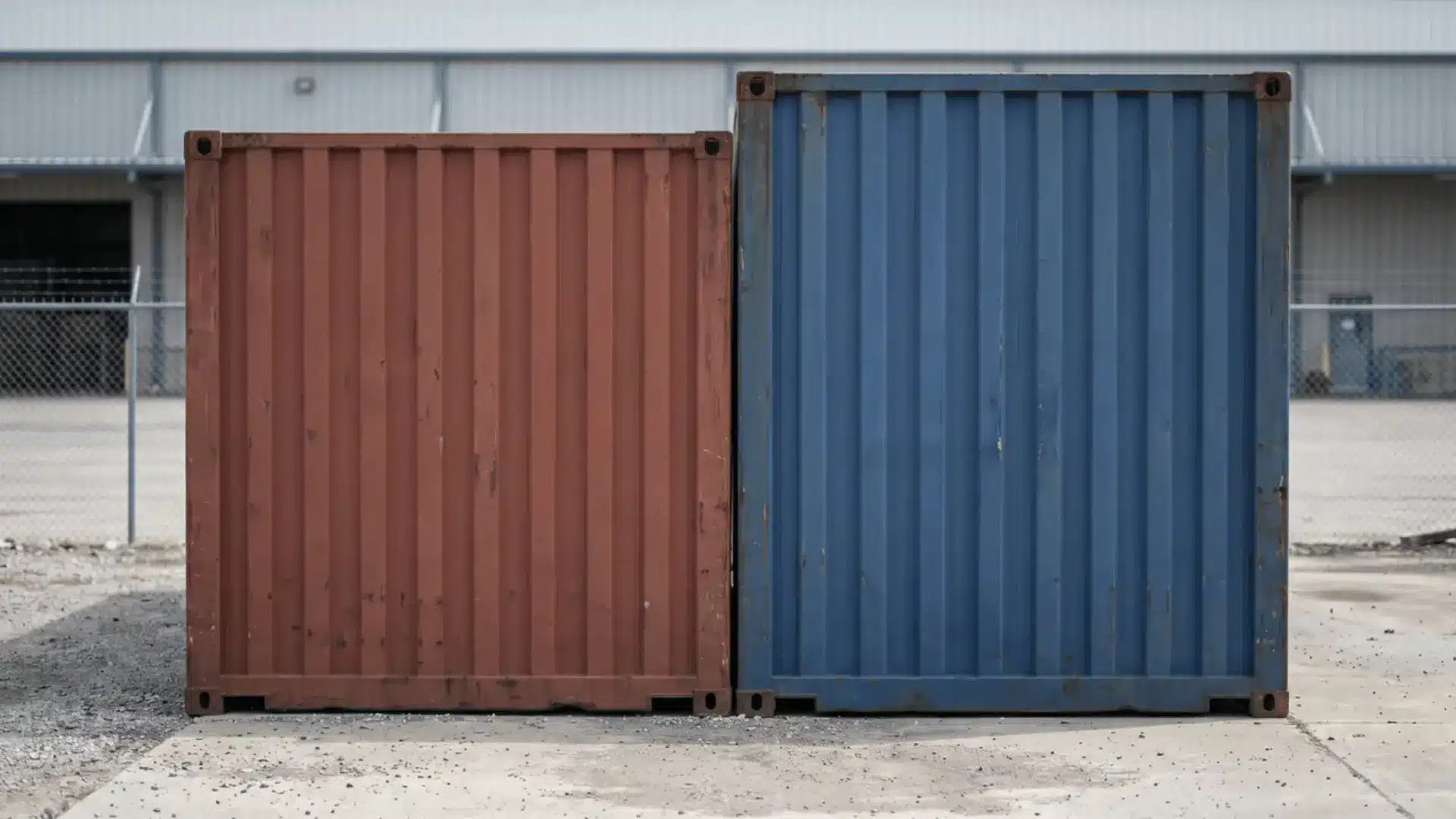 Standard and high cube shipping containers placed side by side showing height difference