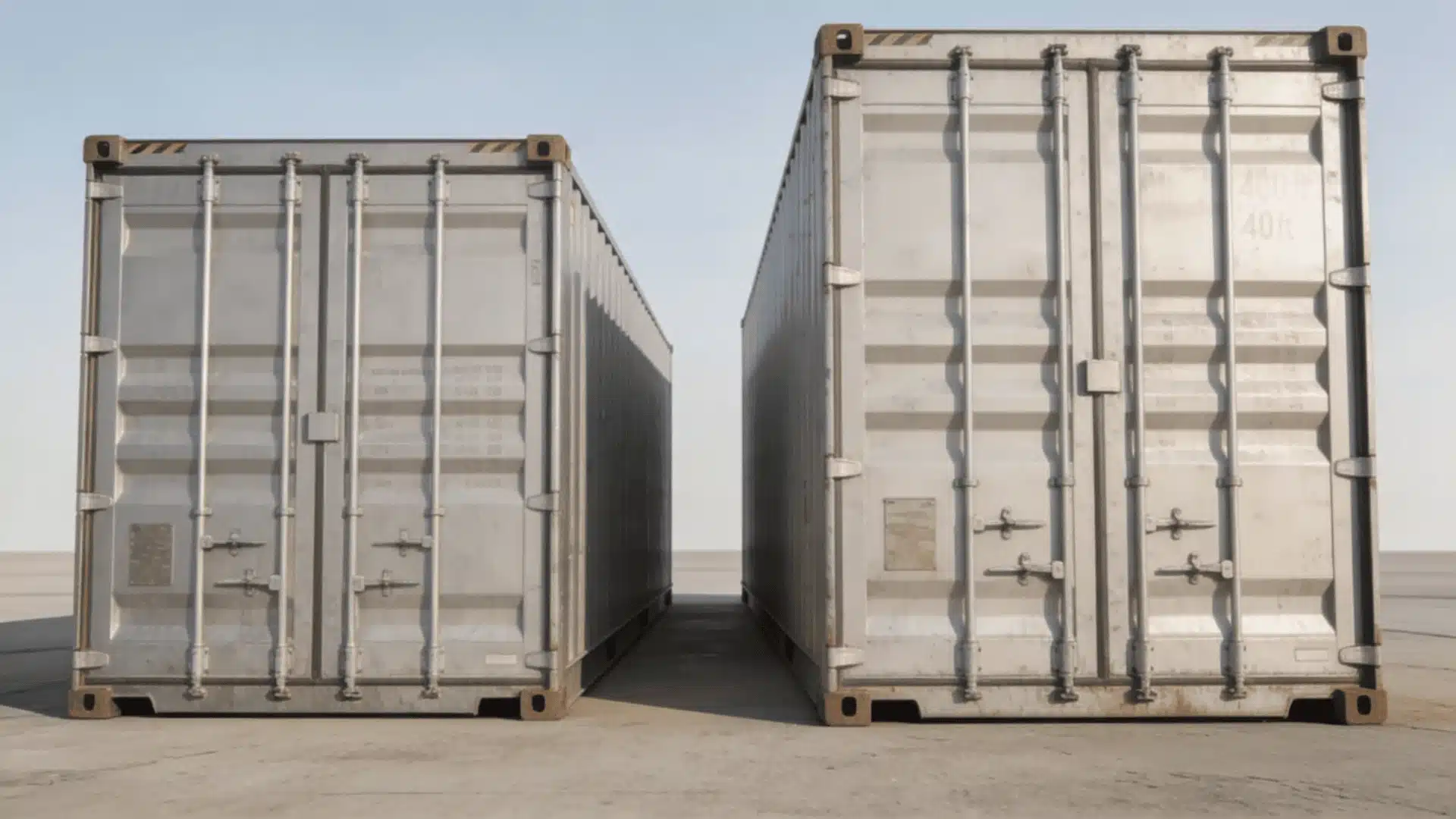 20ft and 40ft shipping containers placed side by side for size comparison