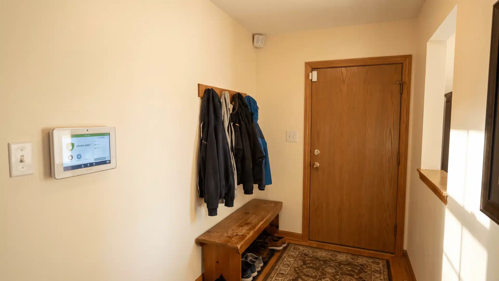 Affordable DIY home security hub installed inside a family home.