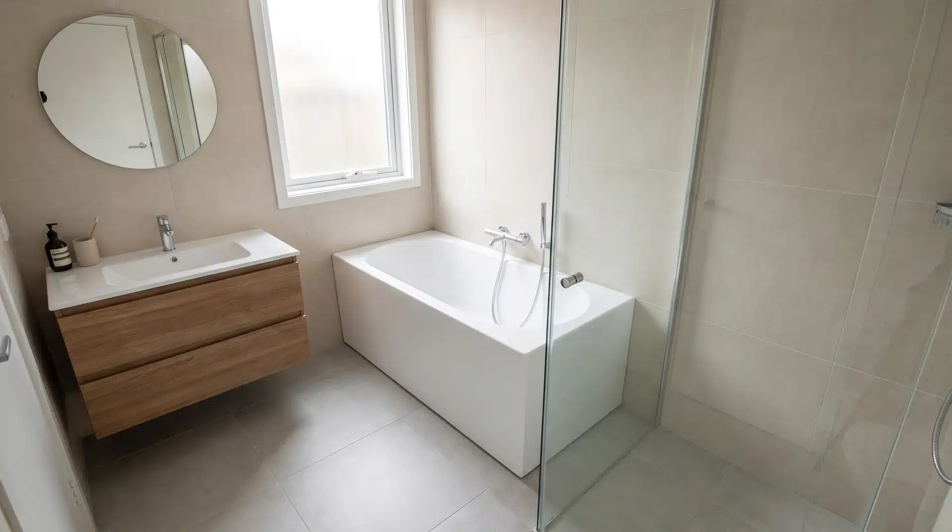 Small bathroom with a deep soaking tub as the main design feature