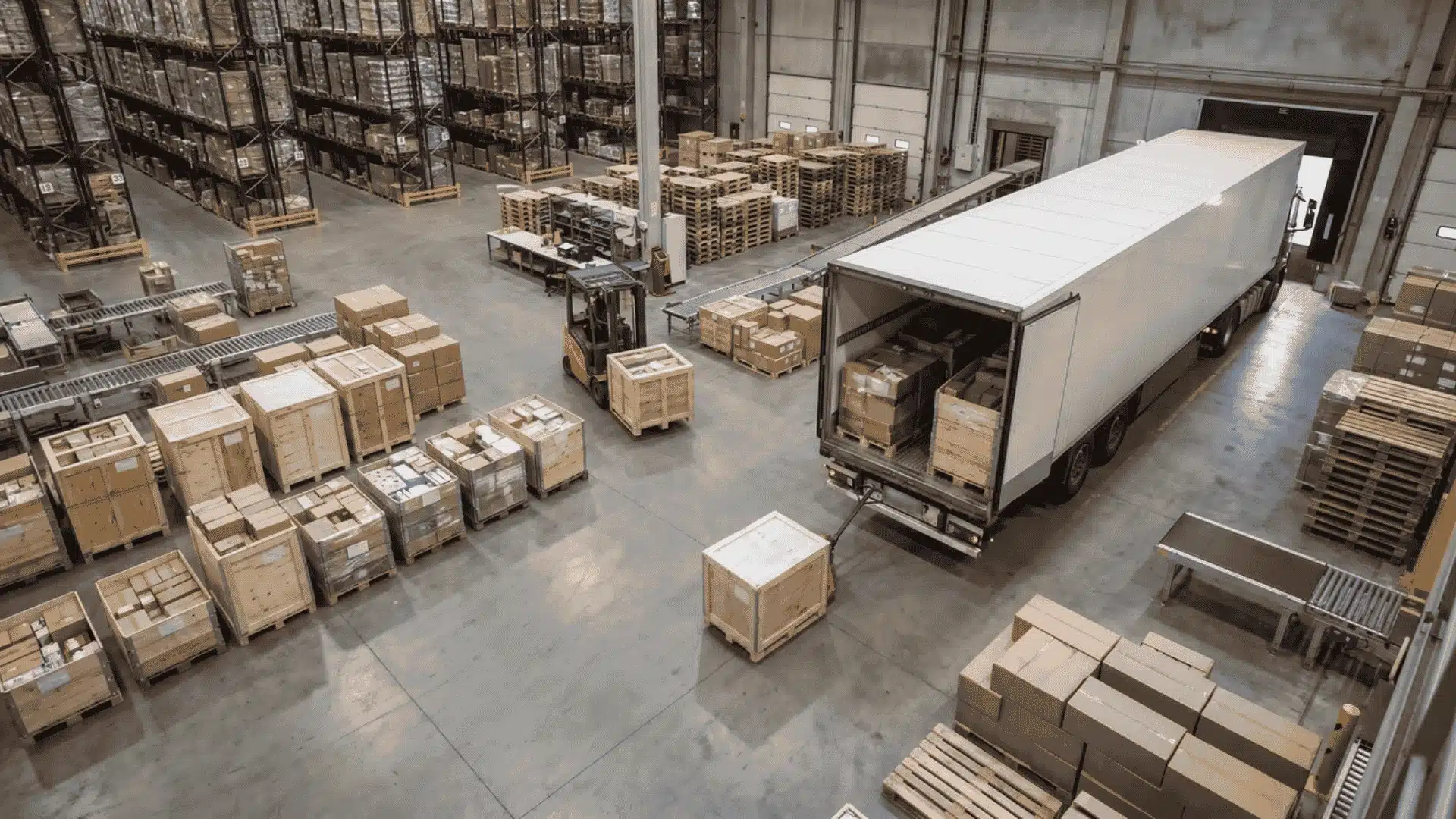 Warehouse combining multiple shipments into one full truckload