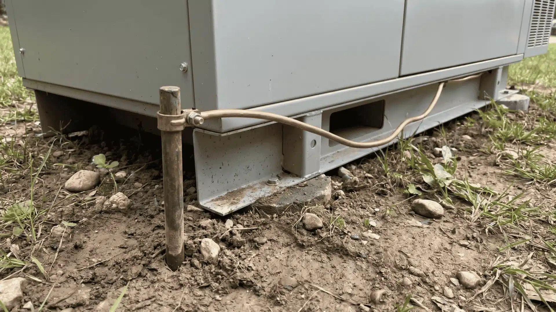 Grounding rod connected to standby generator with copper wire