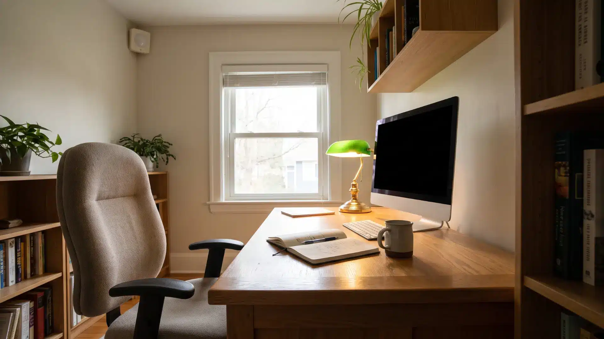 Presence sensor keeping office lighting on while the room remains occupied and still.