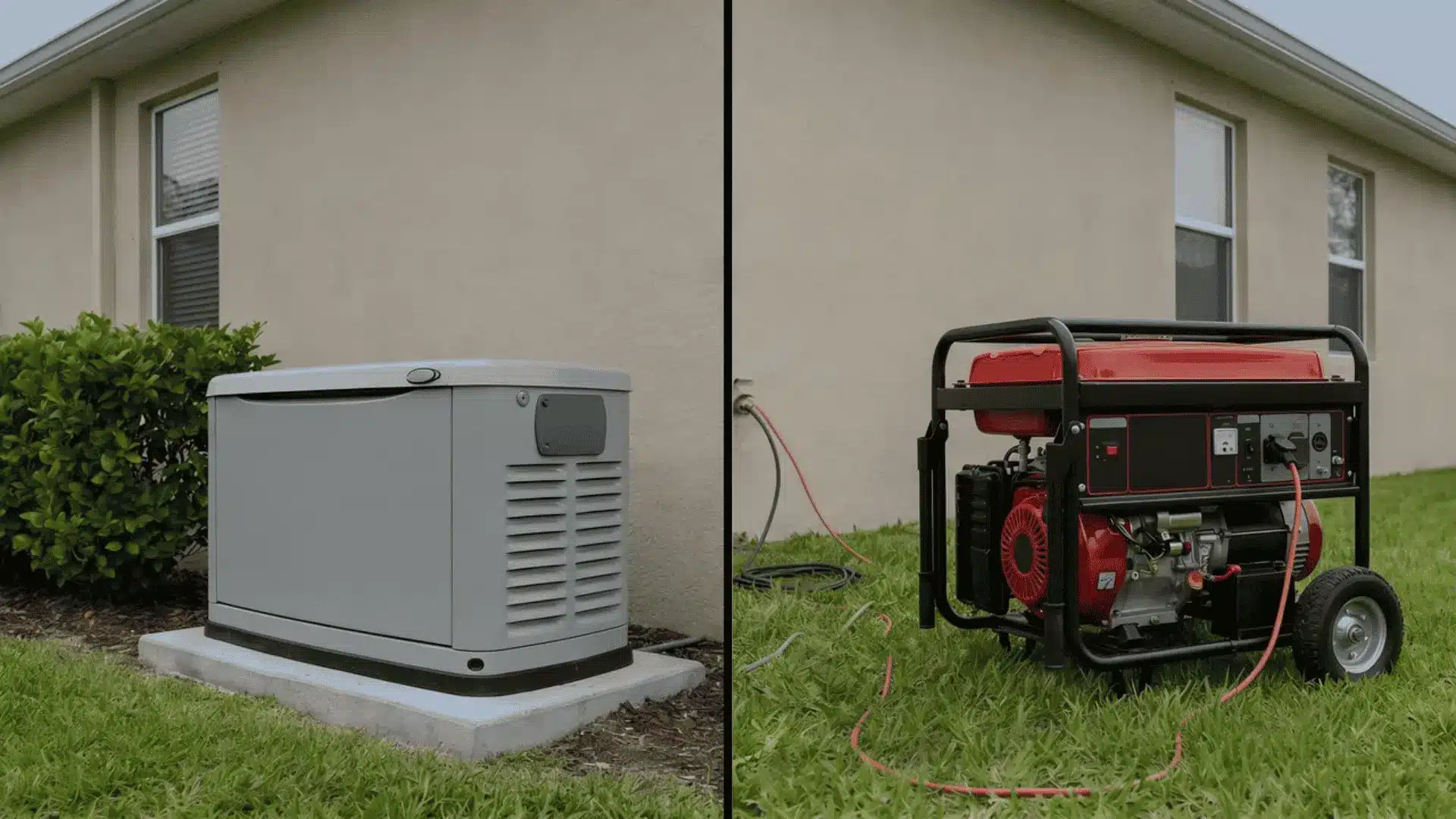 Standby and portable generators side by side, comparing home backup options.