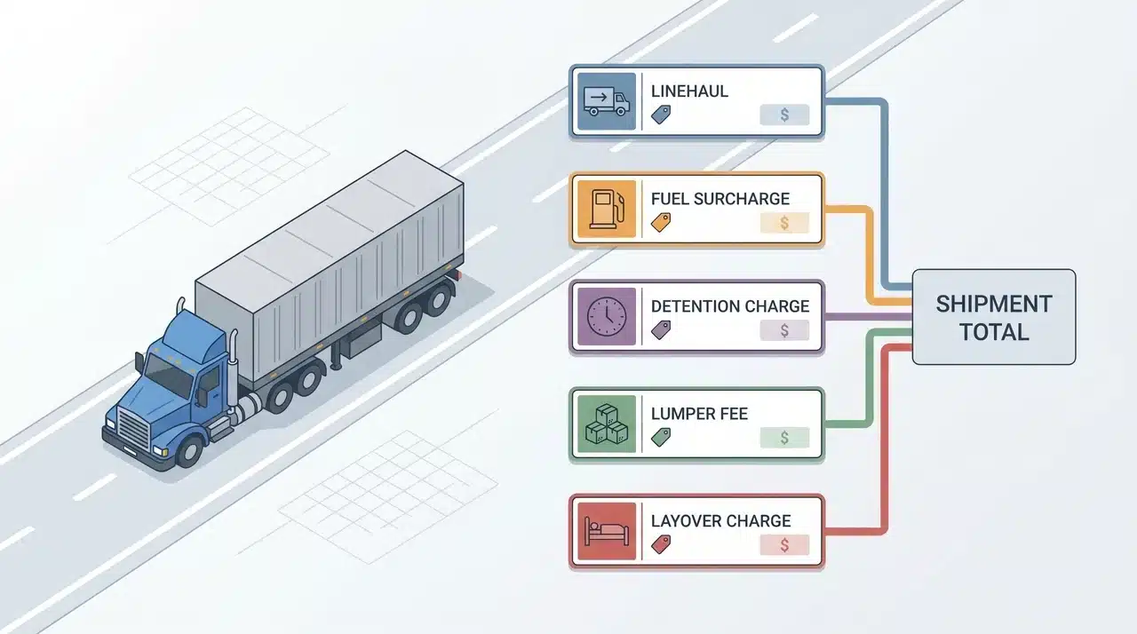 Illustration of freight base rate and additional shipping charges