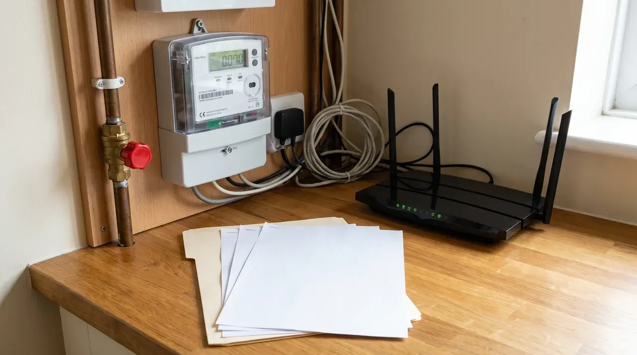 router meter and utility service items on countertop