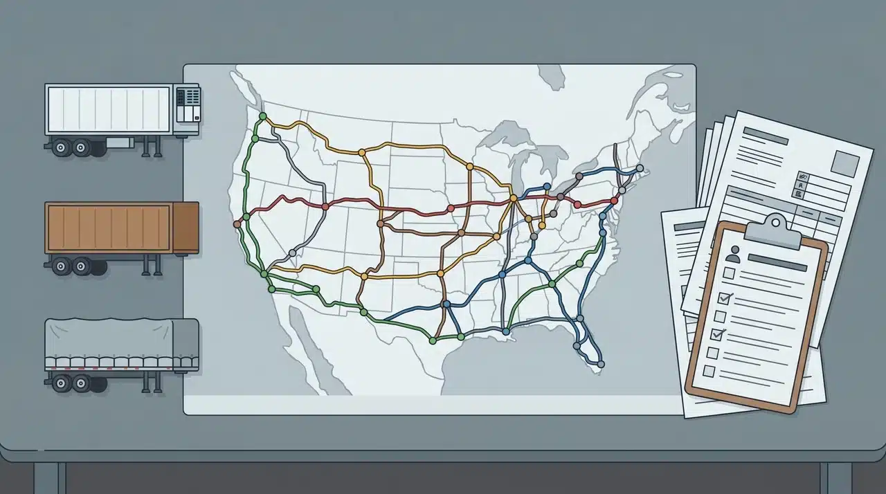 Freight equipment types and lane planning illustration for carrier selection