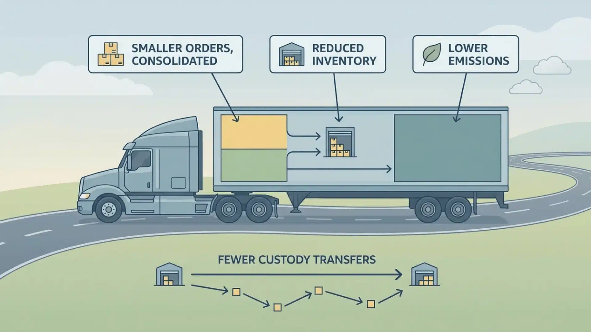 Full truckload reduces inventory and emissions compared to multiple small shipments