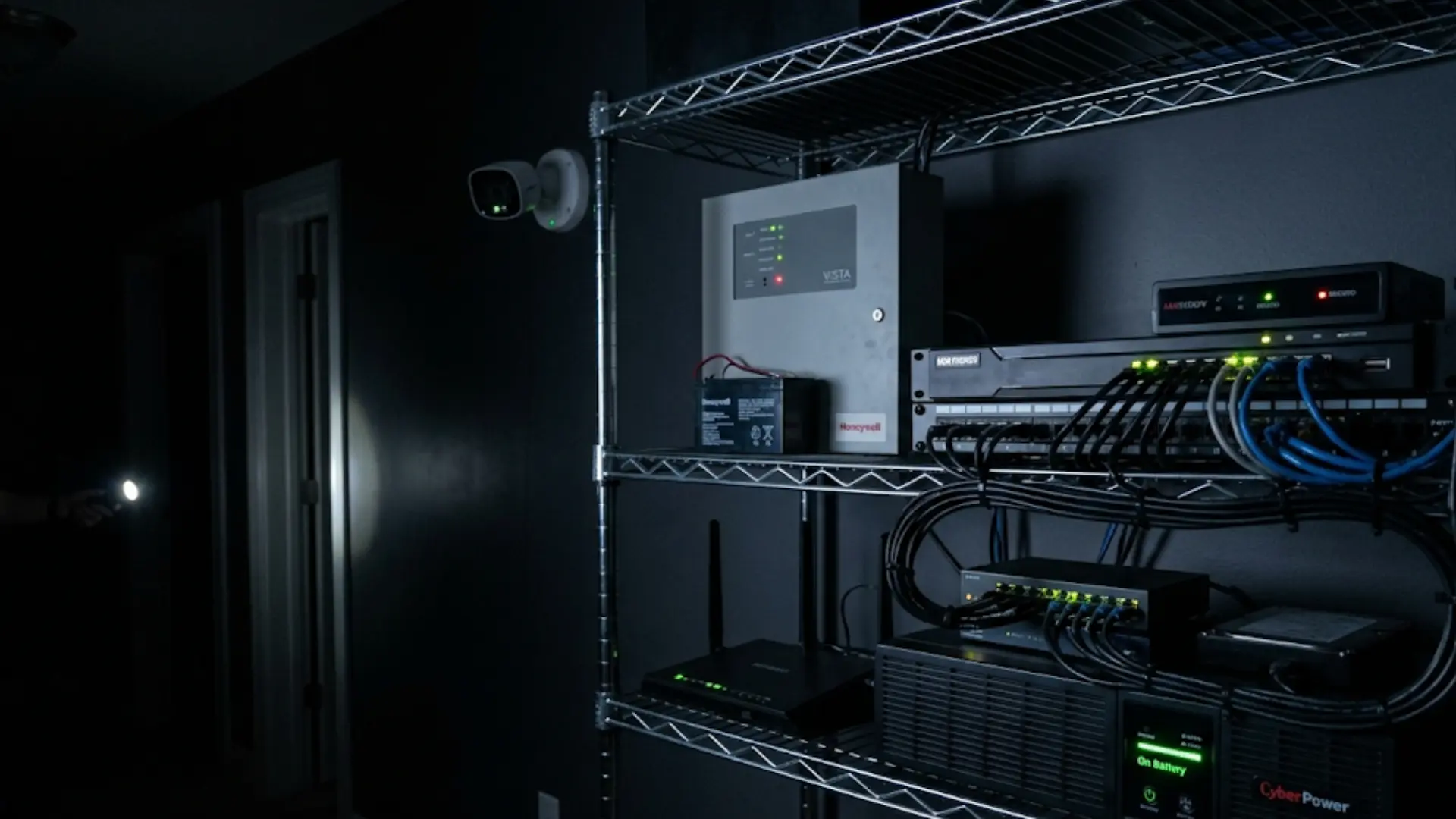 Backup batteries and UPS devices help alarms, cameras, recorders, and network equipment continue working during temporary power interruptions