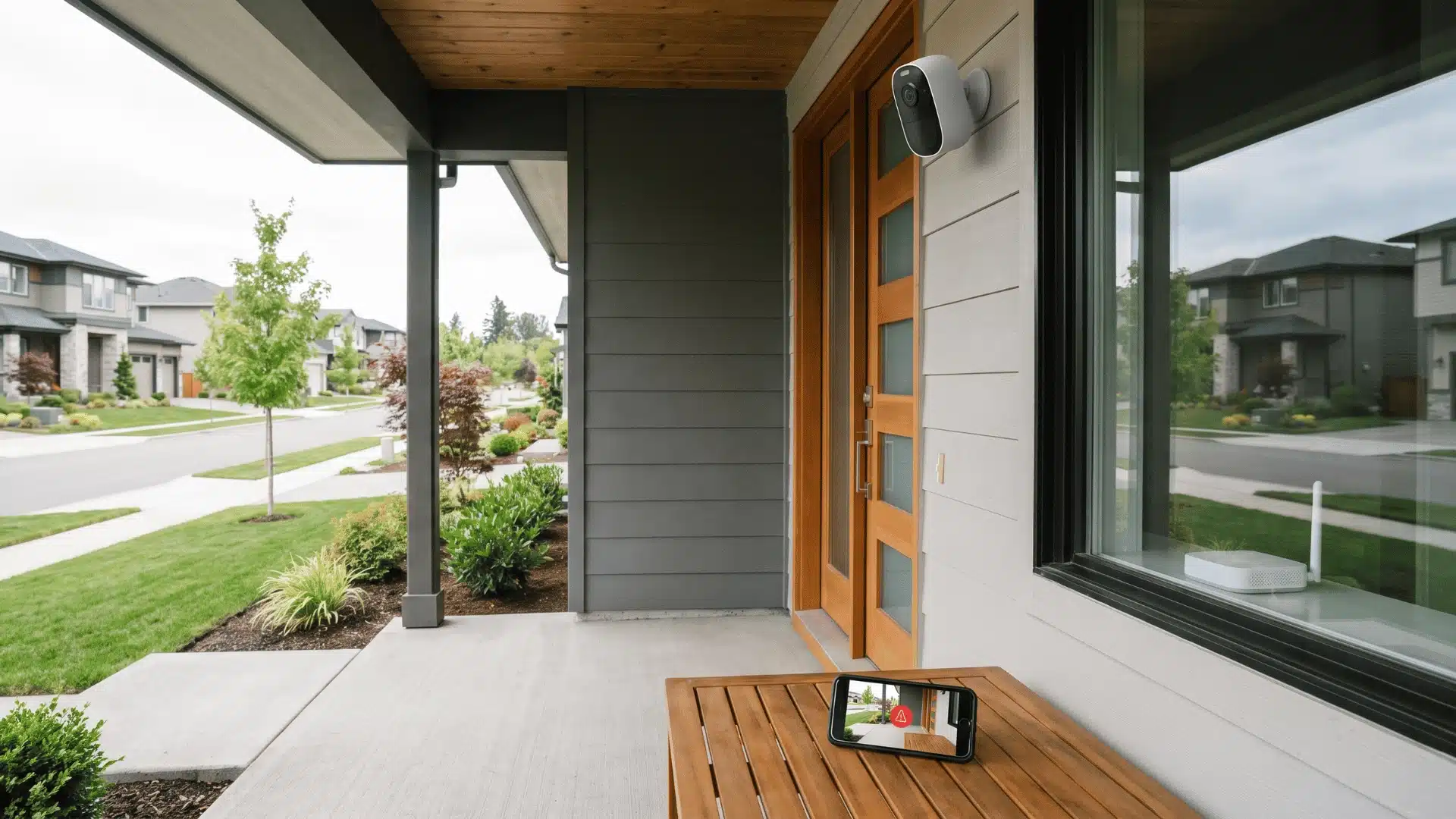 Wireless home security camera setup with smartphone alerts and local storage hub