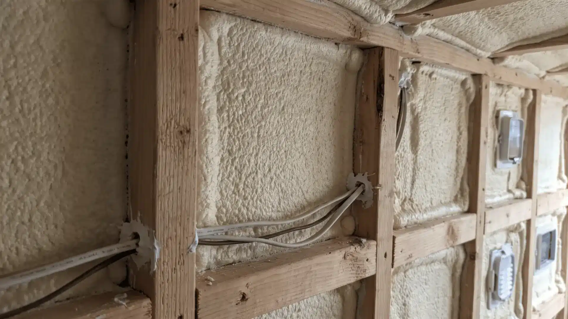Closed-cell foam insulation fitted between truck camper wall framing