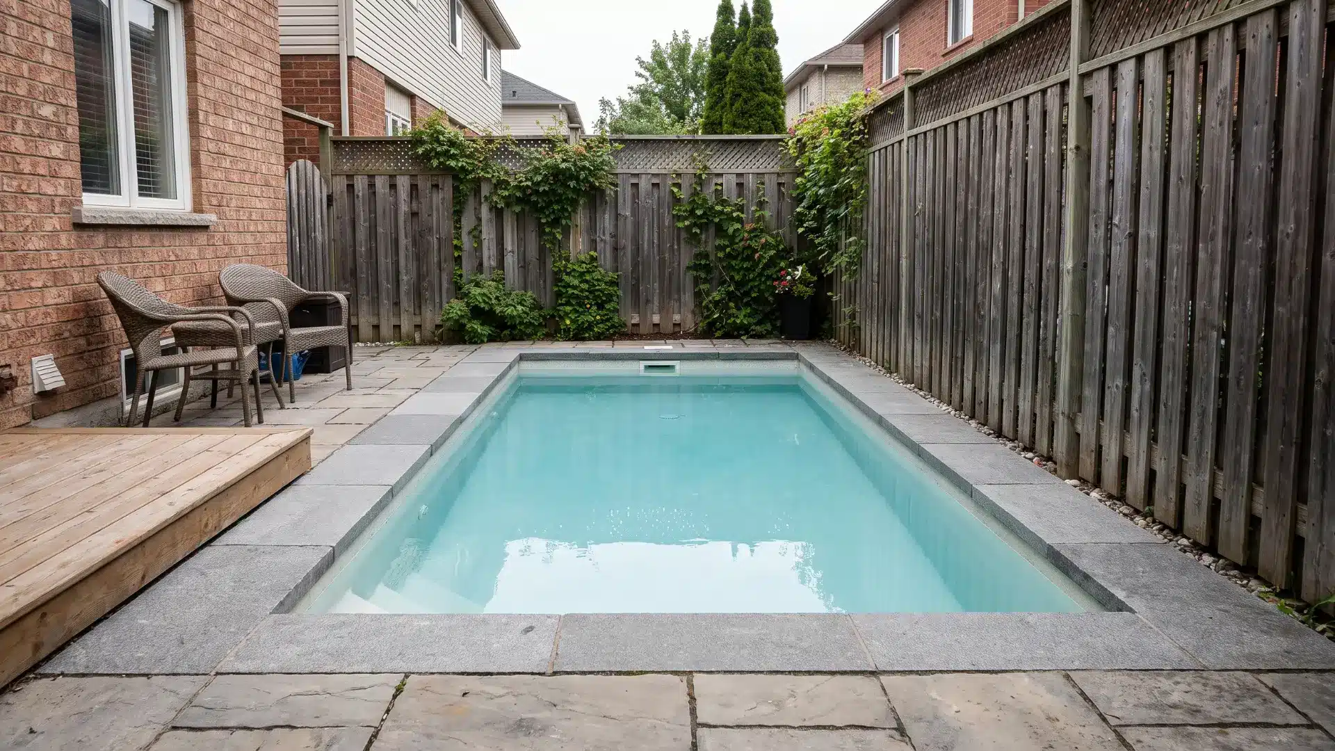 Compact plunge pool in a narrow backyard space