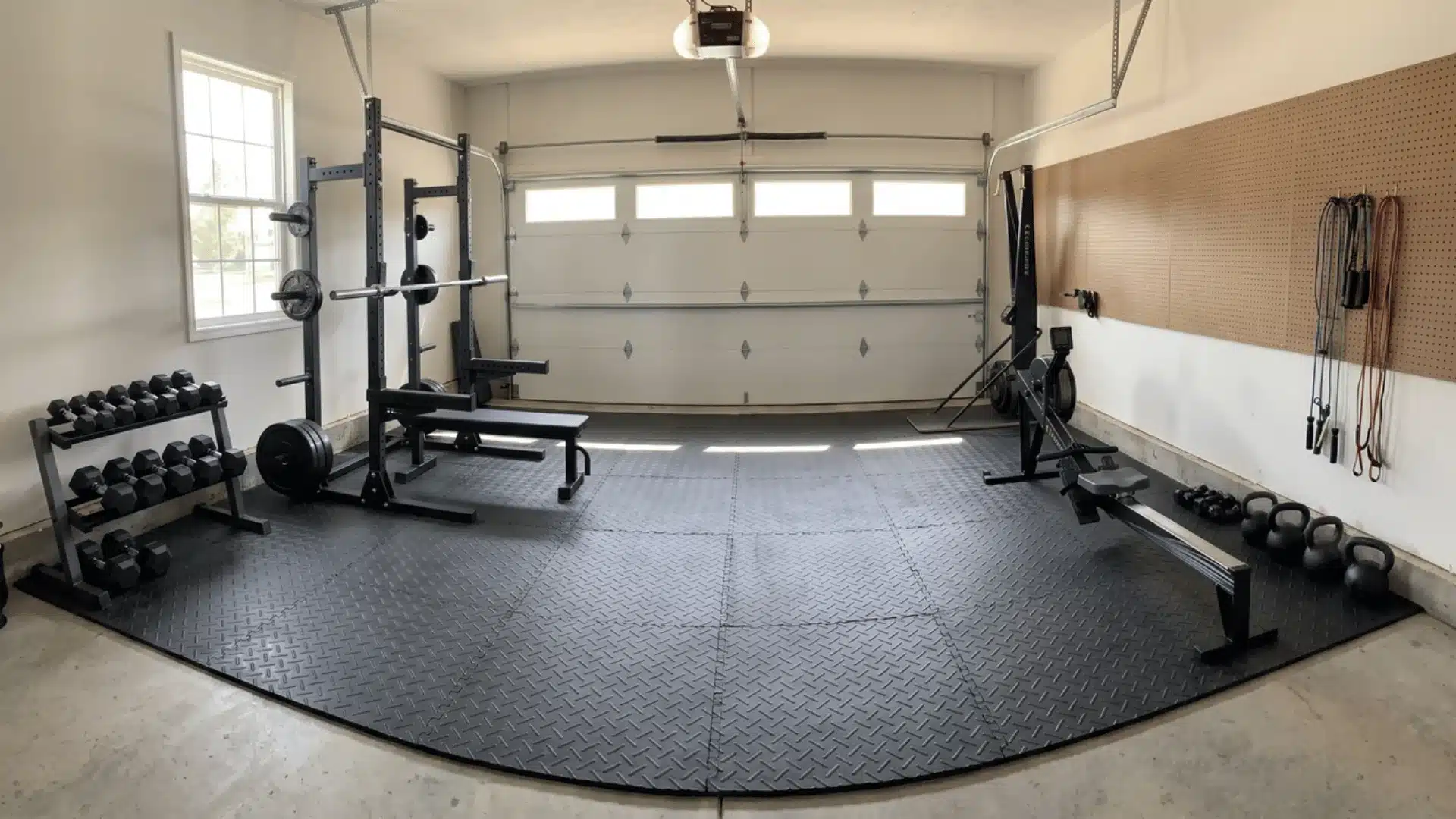 Garage converted into a small home gym